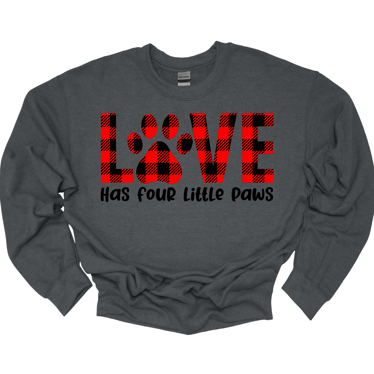 Declare your love for furry companions with our 'LOVE has Four Little Paws' T-shirt, featuring an adorable paw print in black and red plaid and a paw as the 'O'. This tee is a heartwarming tribute to the joy that pets bring into our lives. The charming plaid design adds a touch of rustic  charm, creating a perfect blend of style and sentiment. Shop at Gorgeousware.com today!