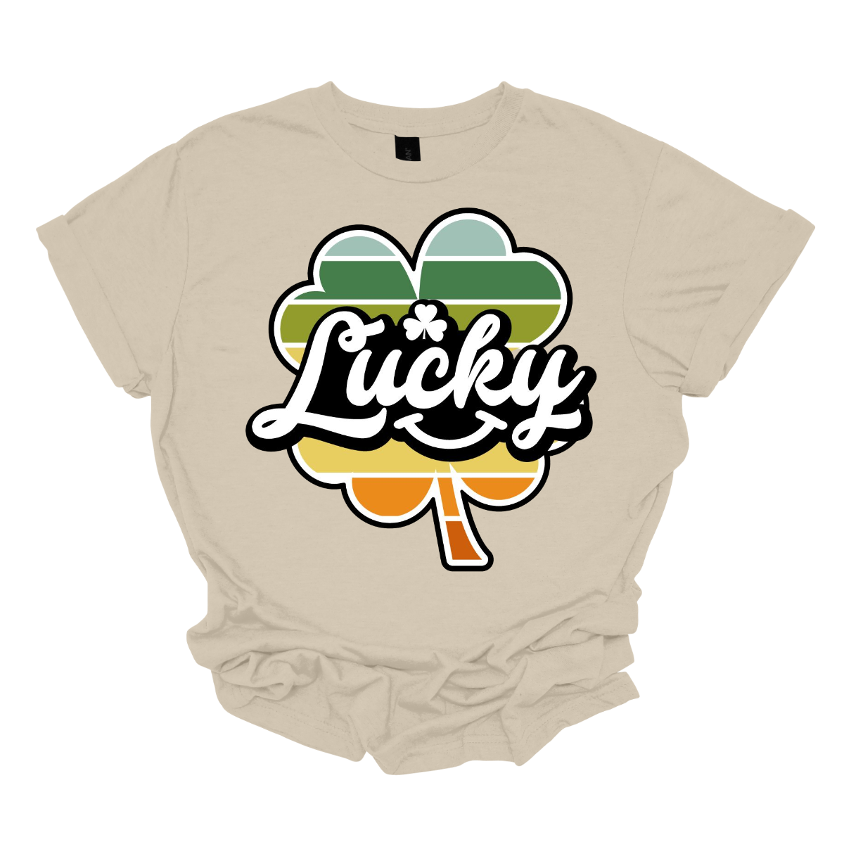 Introducing our "Lucky with Retro Color Striped Shamrock" T-shirt, a vibrant and stylish addition to your wardrobe! This eye-catching design features a bold shamrock in retro-inspired colors, set against the word "lucky" in a playful font. Shop at Gorgeousware.com