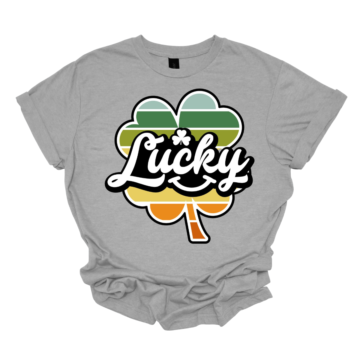 Introducing our "Lucky with Retro Color Striped Shamrock" T-shirt, a vibrant and stylish addition to your wardrobe! This eye-catching design features a bold shamrock in retro-inspired colors, set against the word "lucky" in a playful font. Shop at Gorgeousware.com