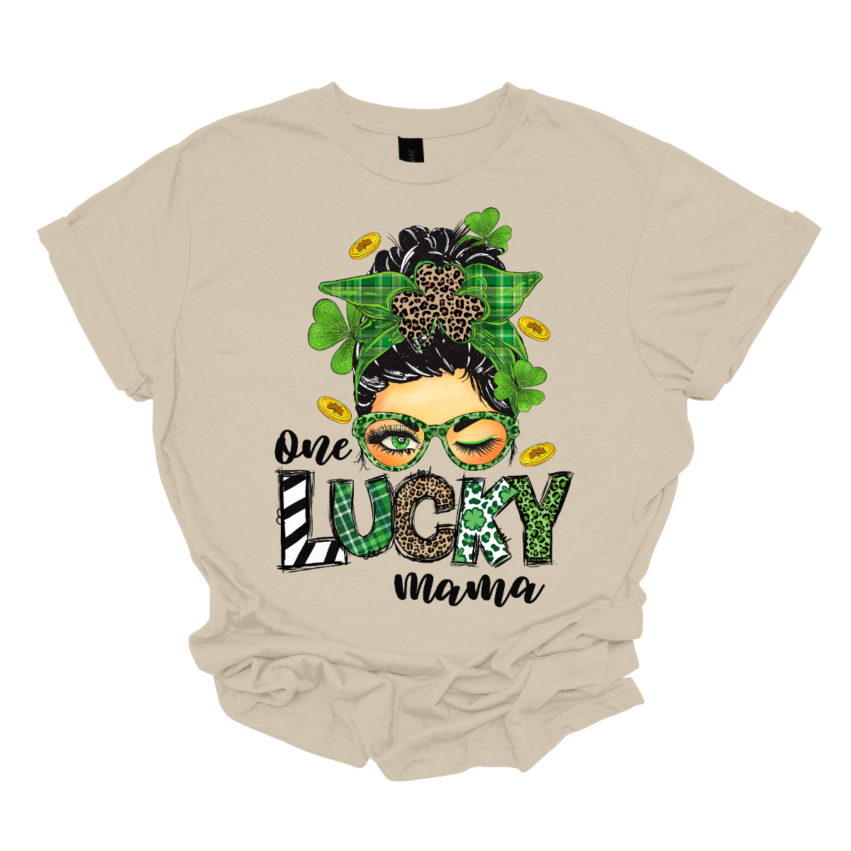 Embrace your mom pride with our charming "One Lucky Mama" T-shirt! This adorable design features a whimsical illustration of a mom sporting a messy updo and trendy green glasses, exuding a fun and carefree vibe. Celebrate the joy of motherhood in style with our "One Lucky Mama" T-shirt. It's a must-have addition to your wardrobe and also makes a thoughtful gift for any proud mama in your life. Wear it with pride and let the world know just how lucky you feel to be a mom! Shop at Gorgeousware.com