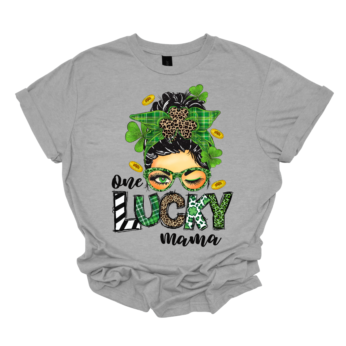 Embrace your mom pride with our charming "One Lucky Mama" T-shirt! This adorable design features a whimsical illustration of a mom sporting a messy updo and trendy green glasses, exuding a fun and carefree vibe. Celebrate the joy of motherhood in style with our "One Lucky Mama" T-shirt. It's a must-have addition to your wardrobe and also makes a thoughtful gift for any proud mama in your life. Wear it with pride and let the world know just how lucky you feel to be a mom! Shop at Gorgeousware.com