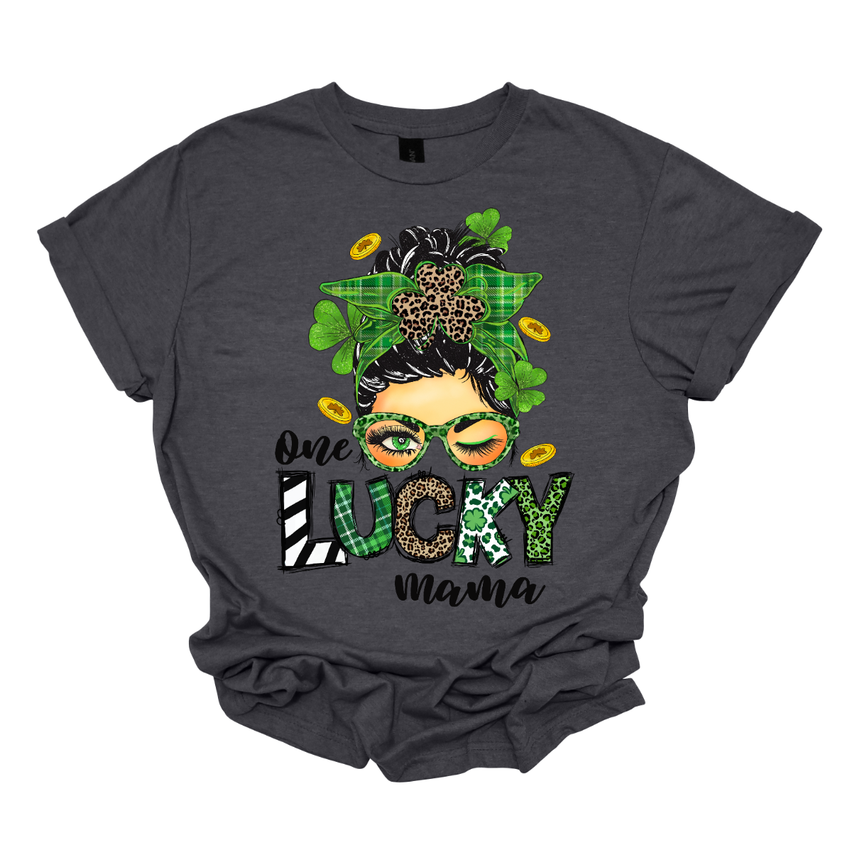 Embrace your mom pride with our charming "One Lucky Mama" T-shirt! This adorable design features a whimsical illustration of a mom sporting a messy updo and trendy green glasses, exuding a fun and carefree vibe. Celebrate the joy of motherhood in style with our "One Lucky Mama" T-shirt. It's a must-have addition to your wardrobe and also makes a thoughtful gift for any proud mama in your life. Wear it with pride and let the world know just how lucky you feel to be a mom! Shop at Gorgeousware.com