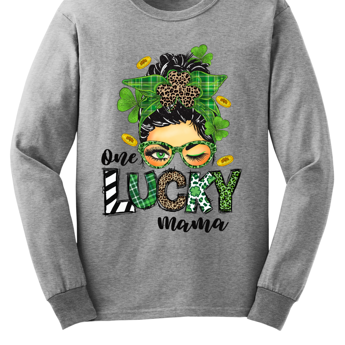 Embrace your mom pride with our charming "One Lucky Mama" T-shirt! This adorable design features a whimsical illustration of a mom sporting a messy updo and trendy green glasses, exuding a fun and carefree vibe. Celebrate the joy of motherhood in style with our "One Lucky Mama" T-shirt. It's a must-have addition to your wardrobe and also makes a thoughtful gift for any proud mama in your life. Wear it with pride and let the world know just how lucky you feel to be a mom! Shop at Gorgeousware.com