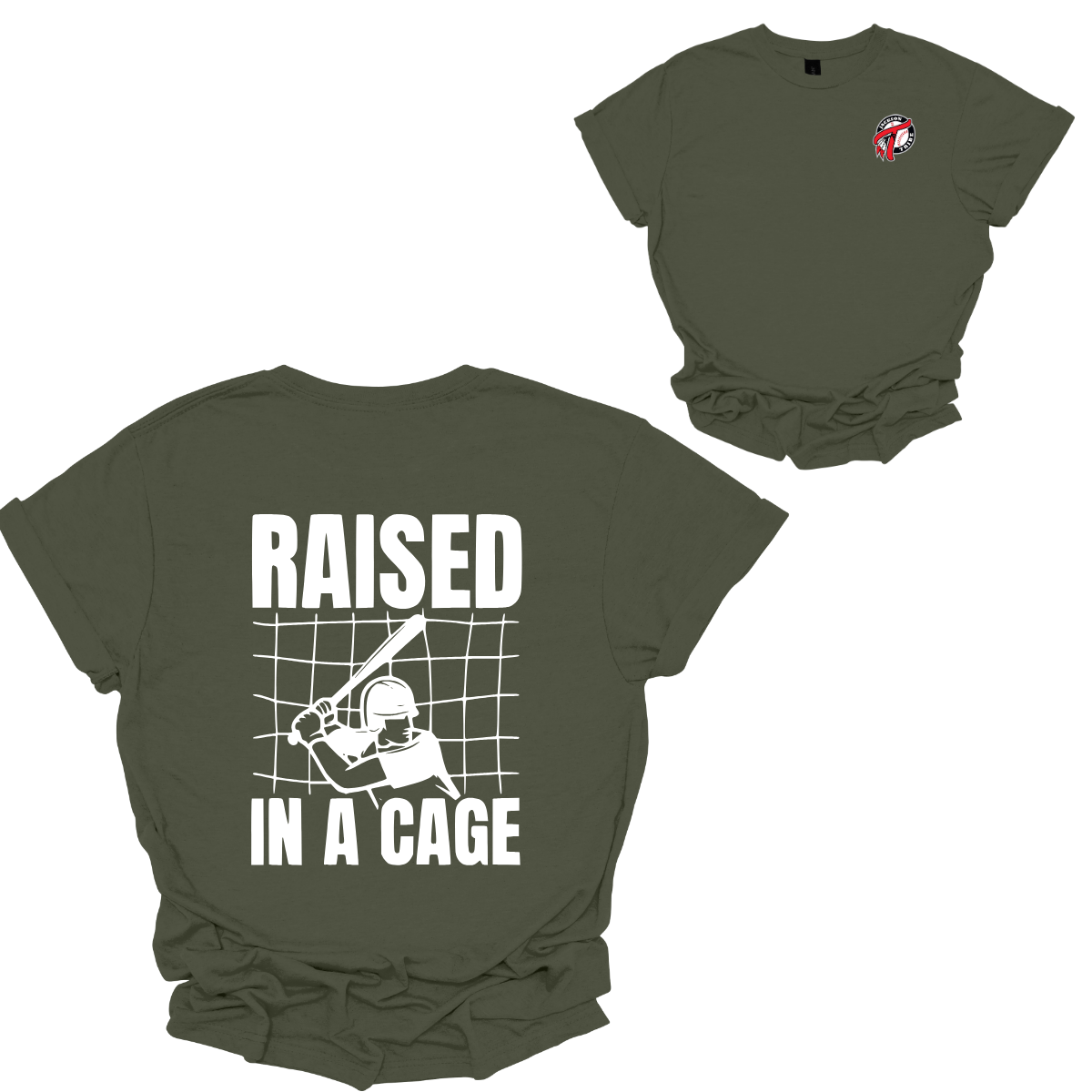 Show your passion for the game with our "Raised in a Cage" t-shirt! The front features the iconic Jackson Tribe Baseball logo on the left chest, symbolizing your dedication to the sport. The back boldly displays the phrase "Raised in a Cage," perfectly capturing the spirit of hard work and determination. Shop at Gorgeousware.com