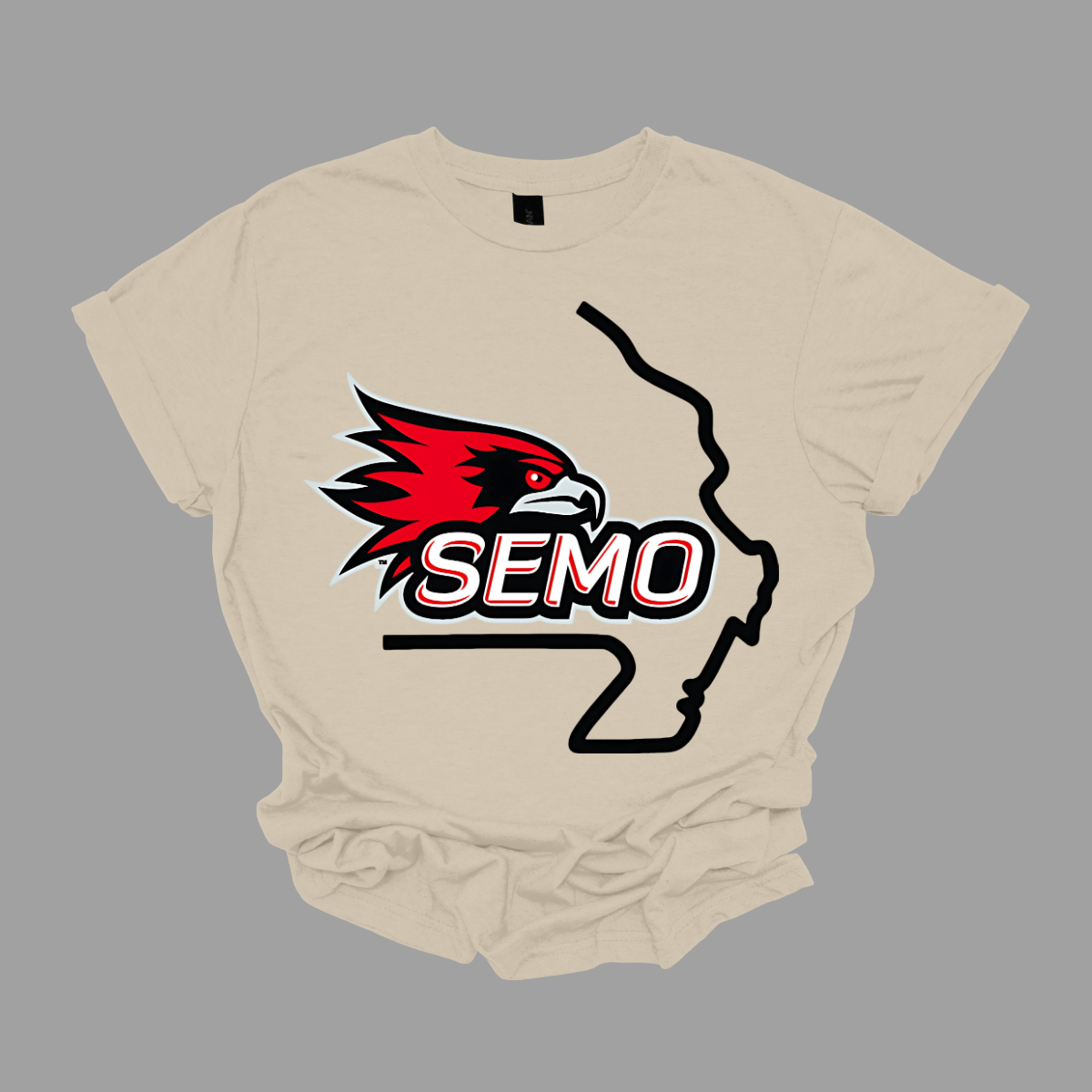 This striking t-shirt features a bold red hawk design at the center, capturing the spirit and fierceness of this majestic bird. Below the hawk, the word "SEMO" pops in vibrant bubble letters, adding a playful touch that complements the overall design. Perfect for fans of Southeast Missouri State University or anyone who loves unique, eye-catching apparel.  Shop at Gorgeousware.com