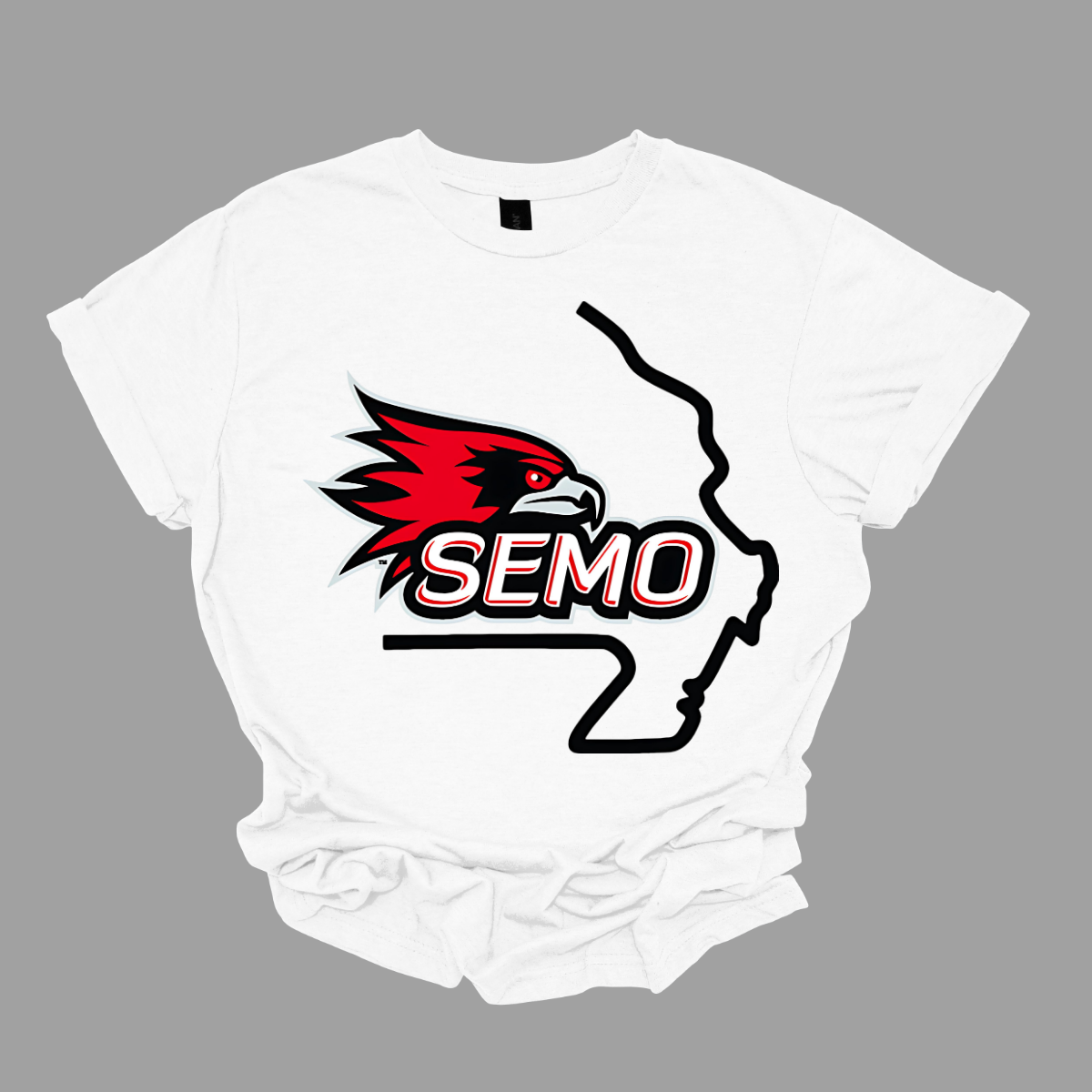 This striking t-shirt features a bold red hawk design at the center, capturing the spirit and fierceness of this majestic bird. Below the hawk, the word "SEMO" pops in vibrant bubble letters, adding a playful touch that complements the overall design. Perfect for fans of Southeast Missouri State University or anyone who loves unique, eye-catching apparel.  Shop at Gorgeousware.com
