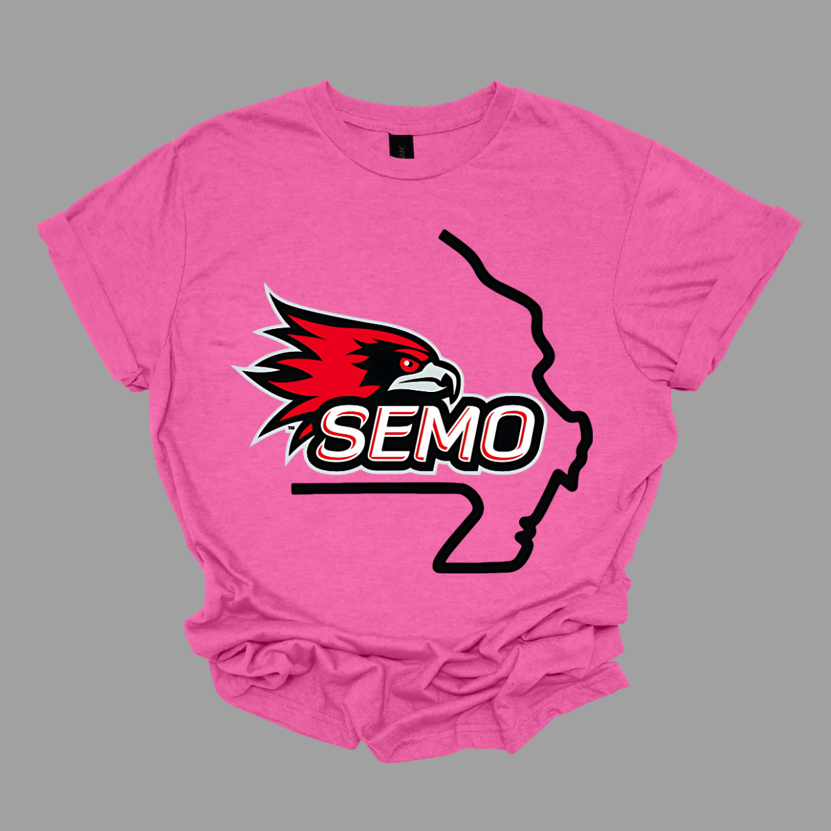 This striking t-shirt features a bold red hawk design at the center, capturing the spirit and fierceness of this majestic bird. Below the hawk, the word "SEMO" pops in vibrant bubble letters, adding a playful touch that complements the overall design. Perfect for fans of Southeast Missouri State University or anyone who loves unique, eye-catching apparel.  Shop at Gorgeousware.com
