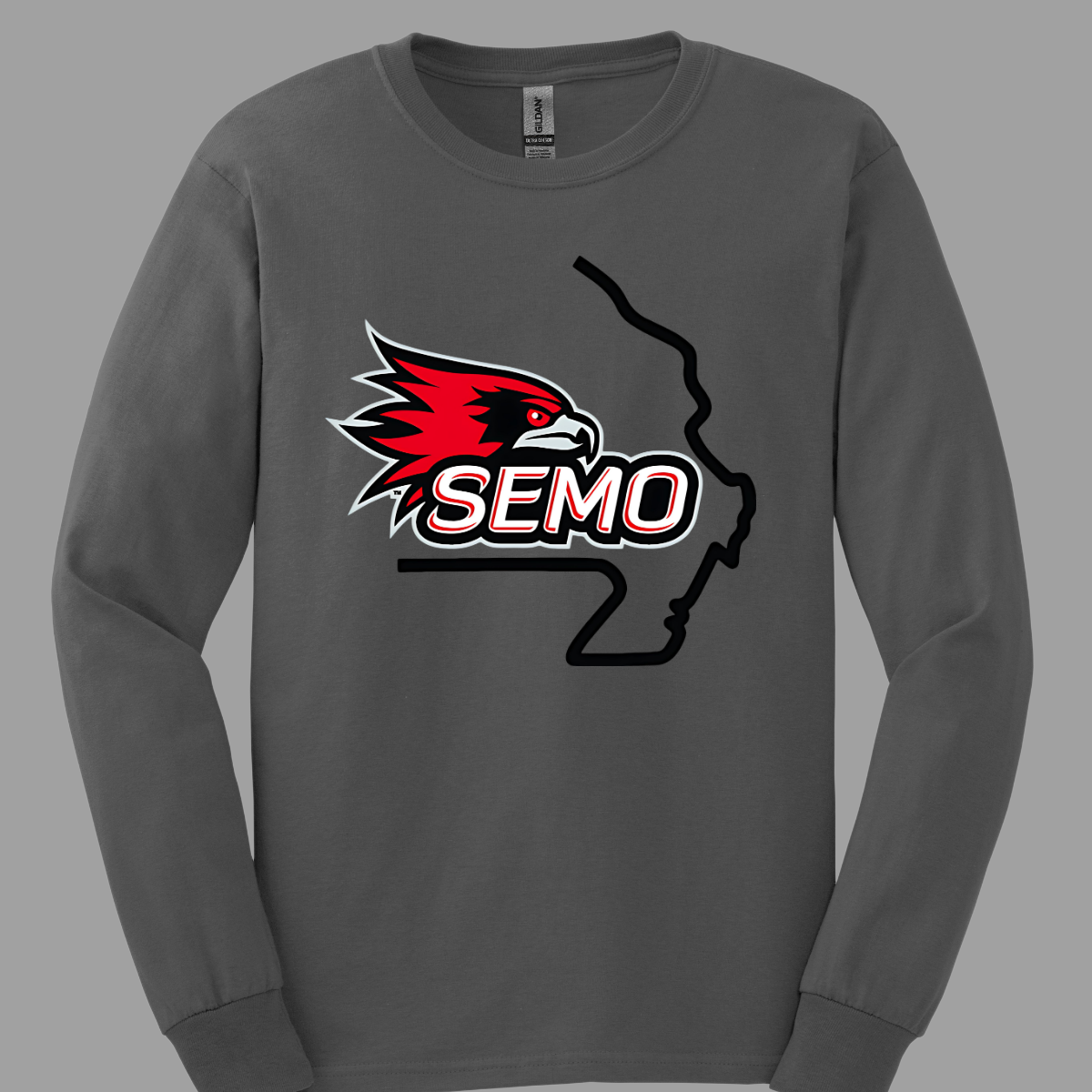 This striking t-shirt features a bold red hawk design at the center, capturing the spirit and fierceness of this majestic bird. Below the hawk, the word "SEMO" pops in vibrant bubble letters, adding a playful touch that complements the overall design. Perfect for fans of Southeast Missouri State University or anyone who loves unique, eye-catching apparel.  Shop at Gorgeousware.com