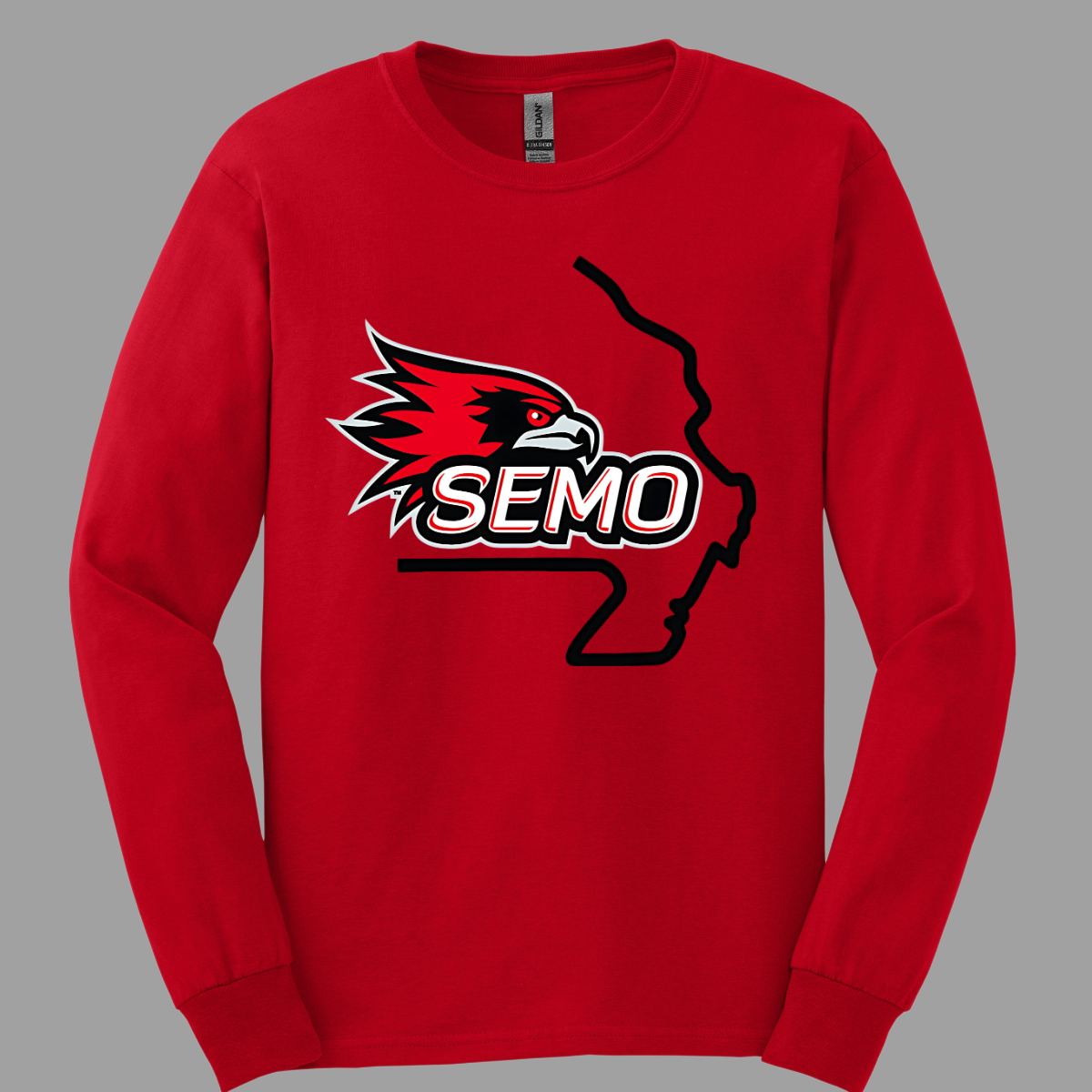 This striking t-shirt features a bold red hawk design at the center, capturing the spirit and fierceness of this majestic bird. Below the hawk, the word "SEMO" pops in vibrant bubble letters, adding a playful touch that complements the overall design. Perfect for fans of Southeast Missouri State University or anyone who loves unique, eye-catching apparel.  Shop at Gorgeousware.com