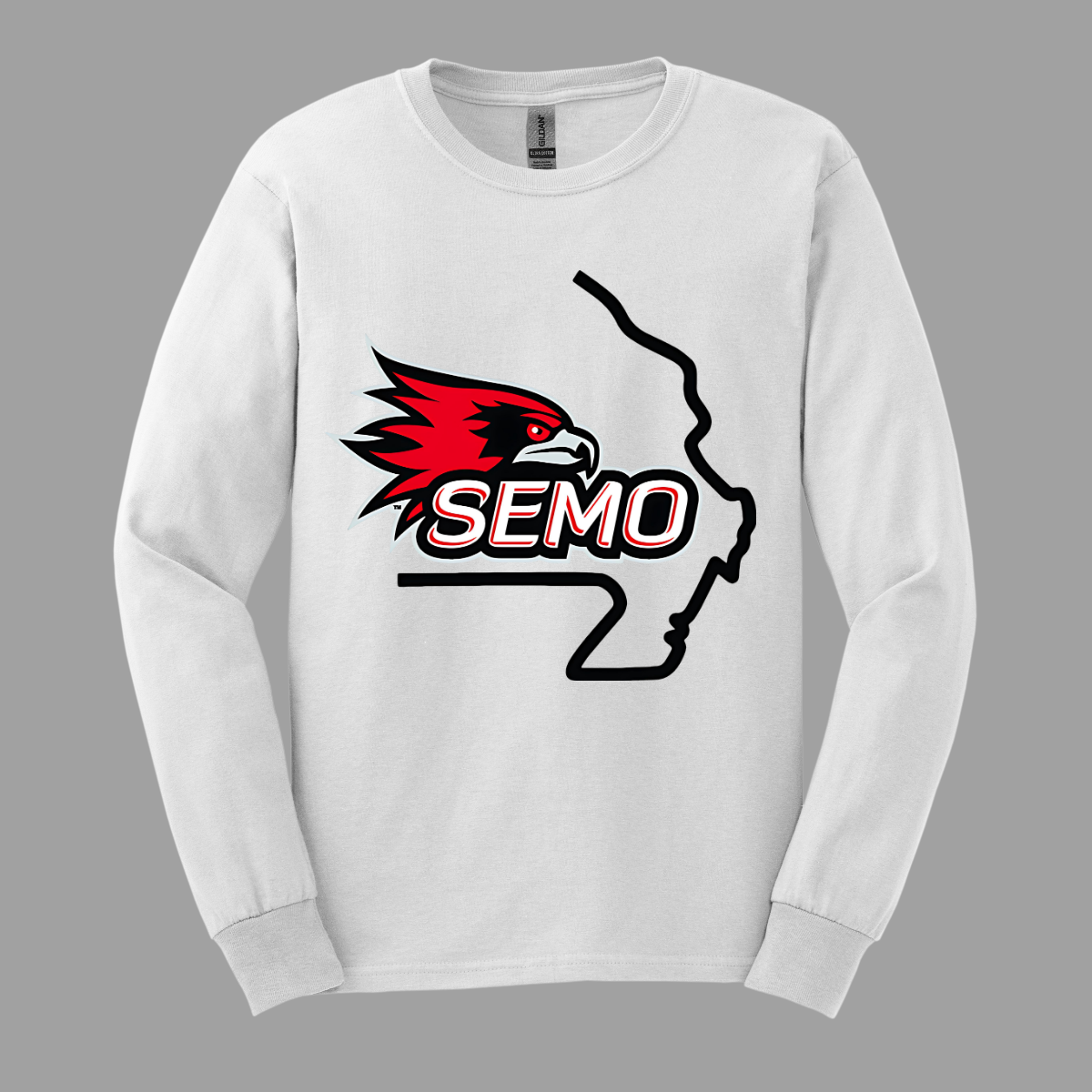 This striking t-shirt features a bold red hawk design at the center, capturing the spirit and fierceness of this majestic bird. Below the hawk, the word "SEMO" pops in vibrant bubble letters, adding a playful touch that complements the overall design. Perfect for fans of Southeast Missouri State University or anyone who loves unique, eye-catching apparel.  Shop at Gorgeousware.com
