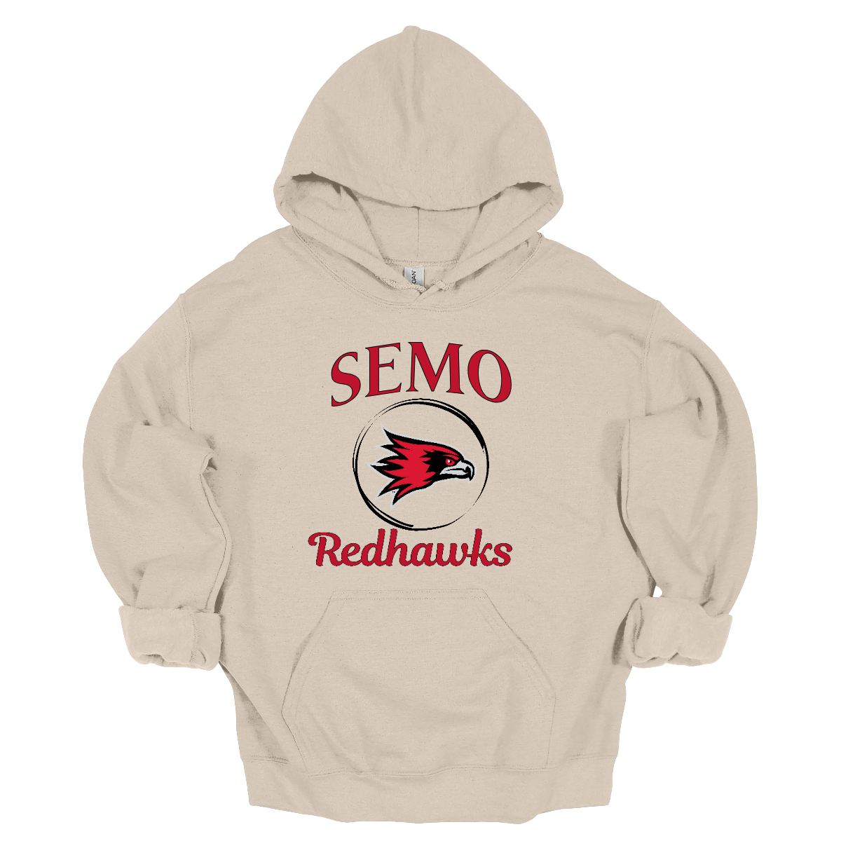 This sleek and spirited apparel is perfect for showing off school pride in a stylish way! The design starts with the bold word "Semo", representing your school or alma mater. In the center of the design, there's a circle that houses the iconic Redhawk logo, instantly recognizable and full of school spirit. At the bottom of the circle, the word "Redhawks" is elegantly scripted in a flowing cursive font, adding a touch of sophistication to the bold, athletic look. Shop at Gorgeousware.com