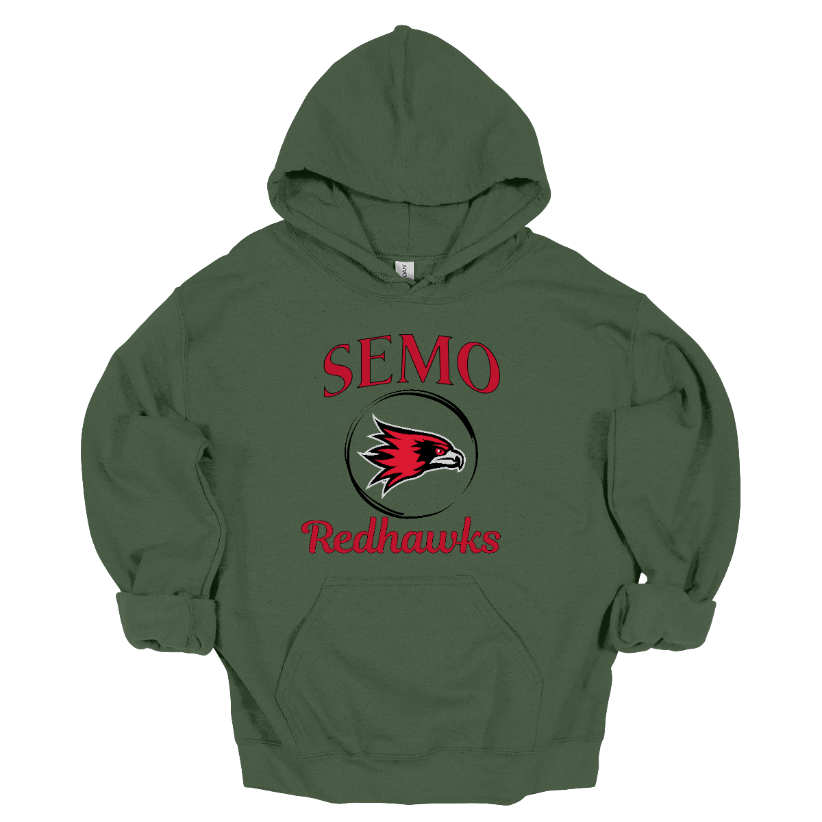 This sleek and spirited apparel is perfect for showing off school pride in a stylish way! The design starts with the bold word "Semo", representing your school or alma mater. In the center of the design, there's a circle that houses the iconic Redhawk logo, instantly recognizable and full of school spirit. At the bottom of the circle, the word "Redhawks" is elegantly scripted in a flowing cursive font, adding a touch of sophistication to the bold, athletic look. Shop at Gorgeousware.com
