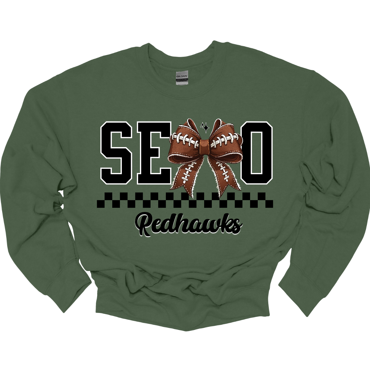 Bold black SEMO lettering with a football bow replacing the “M,” checkerboard underline, and “Redhawks” in sleek cursive. Available in crewneck and hoodie—perfect for game day or everyday wear!
Shop at Gorgeousware.com today!
