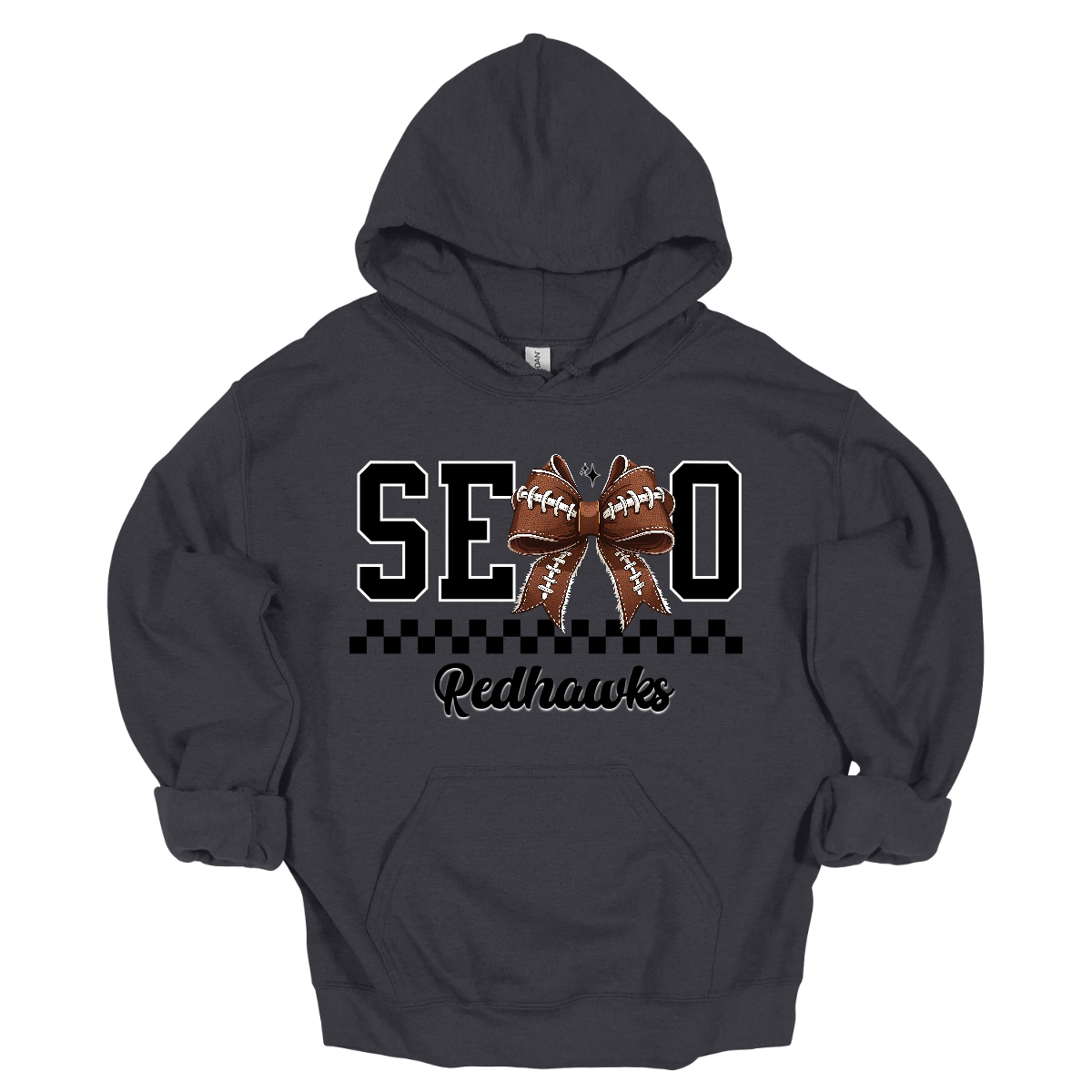 Gear up your Redhawk fan with our stylish youth SEMO apparel, available in short/ long sleeve, crewneck, and hoodie options! Featuring bold black SEMO lettering with a creative twist—the letter M is playfully replaced by a croquette football bow, adding a fun, sporty vibe. A sleek checkerboard underline ties the look together, while "Redhawks" is written in a stylish cursive script for the perfect finishing touch.
Shop at Gorgeousware.com today!