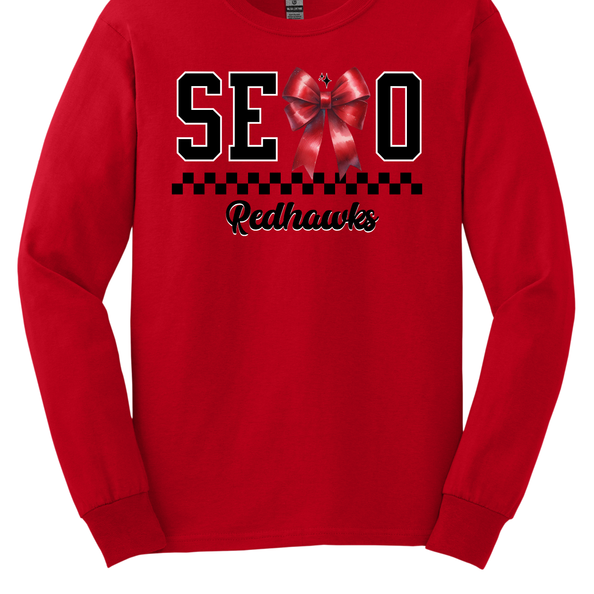 Show off your SEMO pride in style with this trendy apparel for youth! This shirt features bold letters” SEMO,” where the "M" is cleverly replaced by a stylish red croquette bow, this shirt adds a unique twist to your wardrobe. Underneath, a playful checkerboard stripe adds a fun touch, while "Redhawks" is elegantly written in a cute cursive font. Get ready to turn heads and express your school spirit! Shop at Gorgeousware.com today!