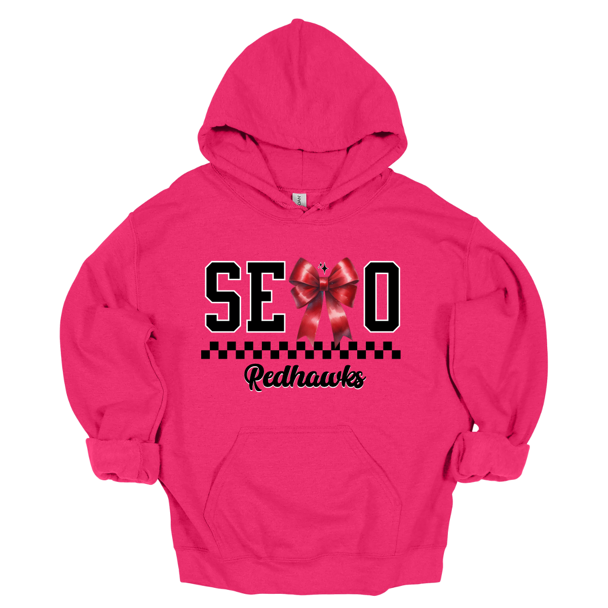 Show off your SEMO pride in style with this trendy apparel for youth! This shirt features bold letters” SEMO,” where the "M" is cleverly replaced by a stylish red croquette bow, this shirt adds a unique twist to your wardrobe. Underneath, a playful checkerboard stripe adds a fun touch, while "Redhawks" is elegantly written in a cute cursive font. Get ready to turn heads and express your school spirit! Shop at Gorgeousware.com today!