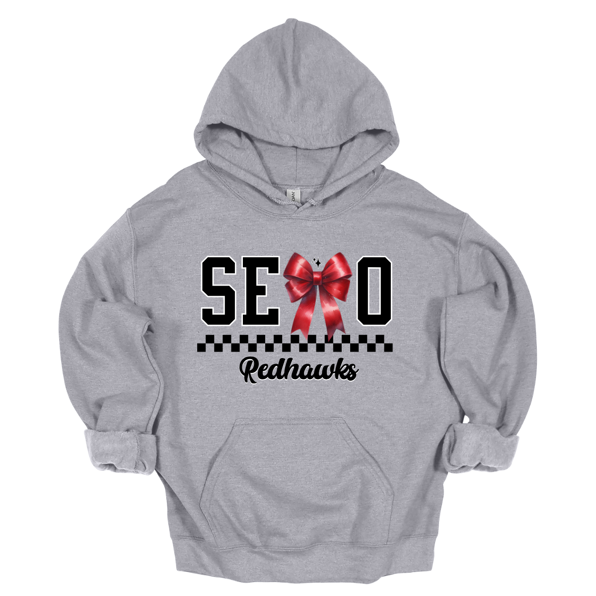 Show off your SEMO pride in style with this trendy apparel for youth! This shirt features bold letters” SEMO,” where the "M" is cleverly replaced by a stylish red croquette bow, this shirt adds a unique twist to your wardrobe. Underneath, a playful checkerboard stripe adds a fun touch, while "Redhawks" is elegantly written in a cute cursive font. Get ready to turn heads and express your school spirit! Shop at Gorgeousware.com today!