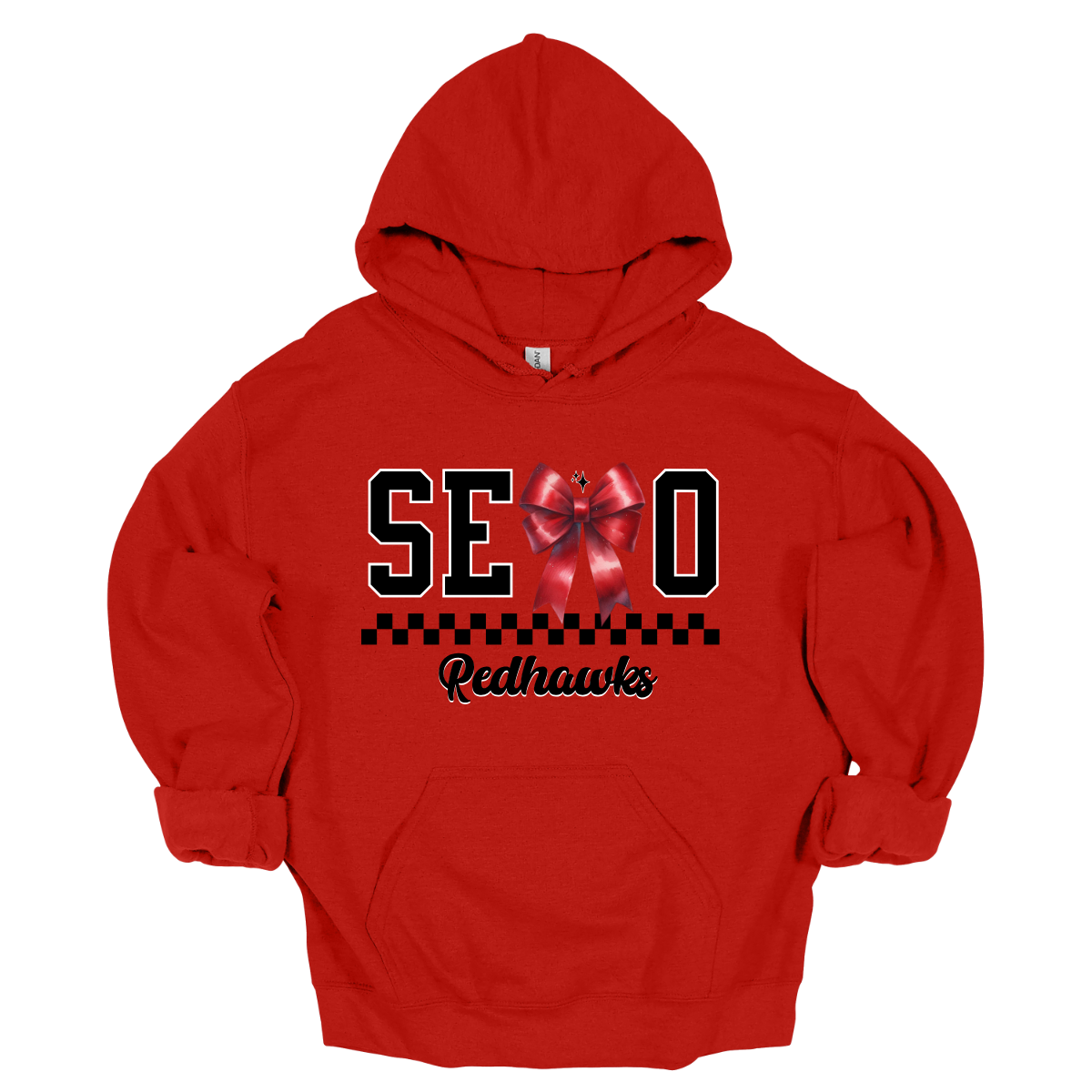 Show off your SEMO pride in style with this trendy apparel for youth! This shirt features bold letters” SEMO,” where the "M" is cleverly replaced by a stylish red croquette bow, this shirt adds a unique twist to your wardrobe. Underneath, a playful checkerboard stripe adds a fun touch, while "Redhawks" is elegantly written in a cute cursive font. Get ready to turn heads and express your school spirit! Shop at Gorgeousware.com today!