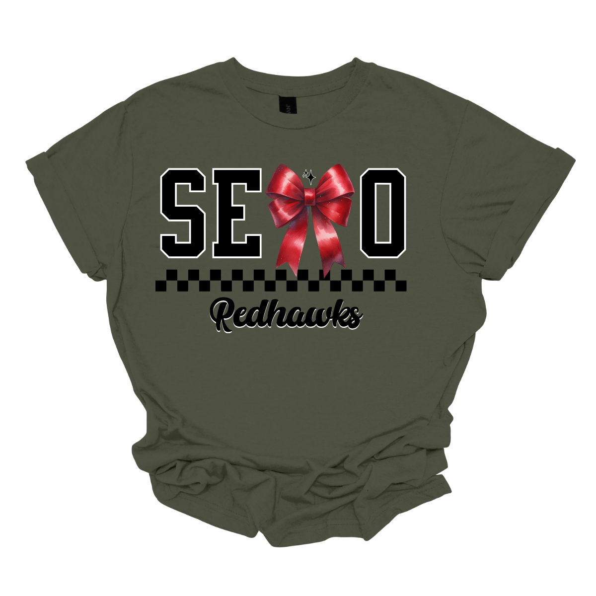 Show off your SEMO pride in style with this trendy apparel for youth! This shirt features bold letters” SEMO,” where the "M" is cleverly replaced by a stylish red croquette bow, this shirt adds a unique twist to your wardrobe. Underneath, a playful checkerboard stripe adds a fun touch, while "Redhawks" is elegantly written in a cute cursive font. Get ready to turn heads and express your school spirit! Shop at Gorgeousware.com today!