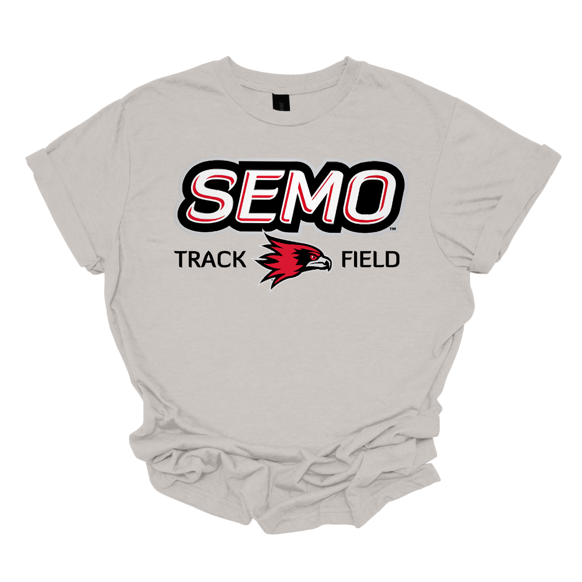 Sport gray t-shirt with SEMO Track Field logo on a white background. Shop at Gorgeousware.com