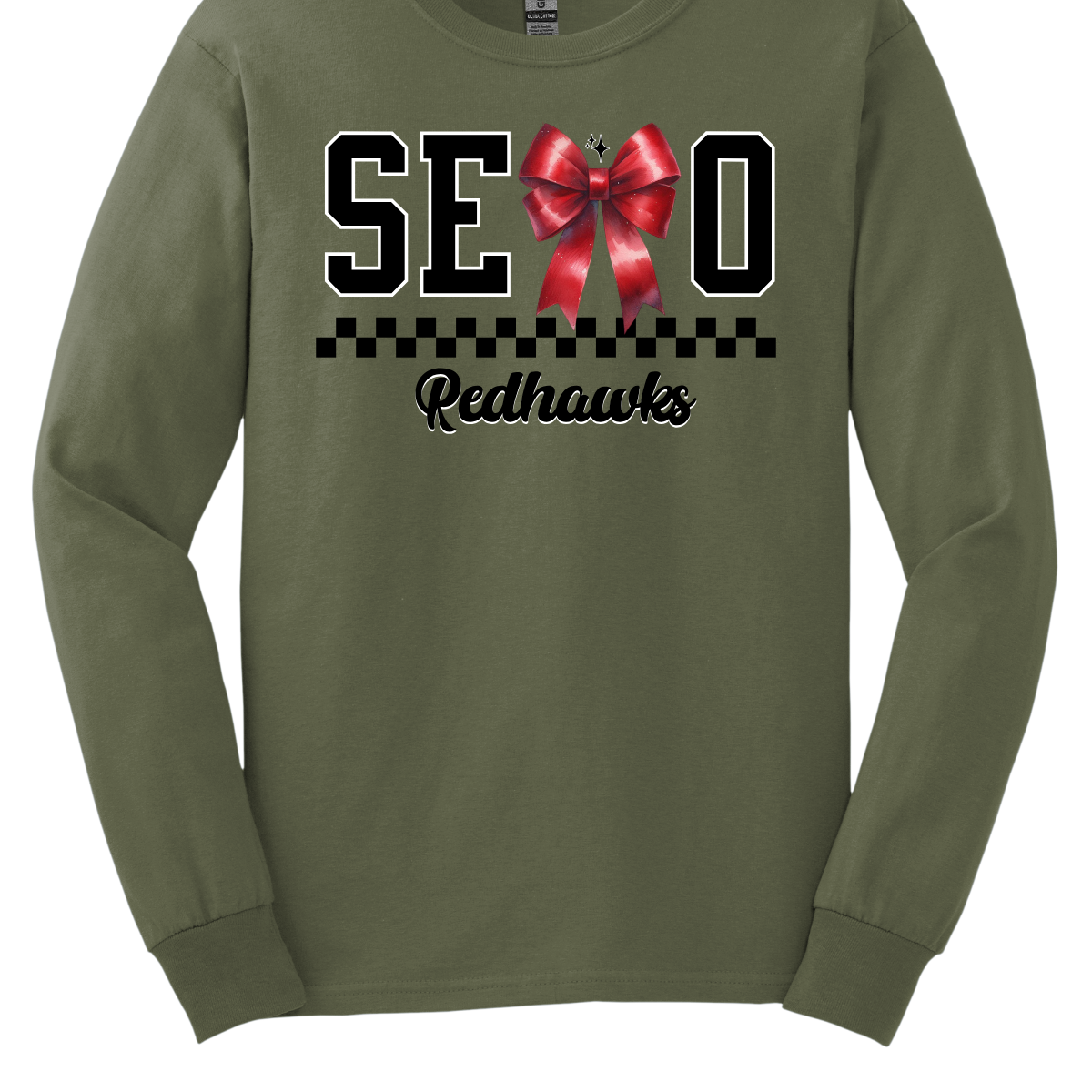 Show off your SEMO pride in style with this trendy short/long sleeve t-shirt! Featuring the bold letters "SEMO," where the "M" is cleverly replaced by a stylish red croquette bow, this shirt adds a unique twist to your wardrobe. Underneath, a playful checkerboard stripe adds a fun touch, while "Redhawks" is elegantly written in a cute cursive font, bringing a touch of flair. Get ready to turn heads and express your school spirit! Shop at Gorgeousware.com