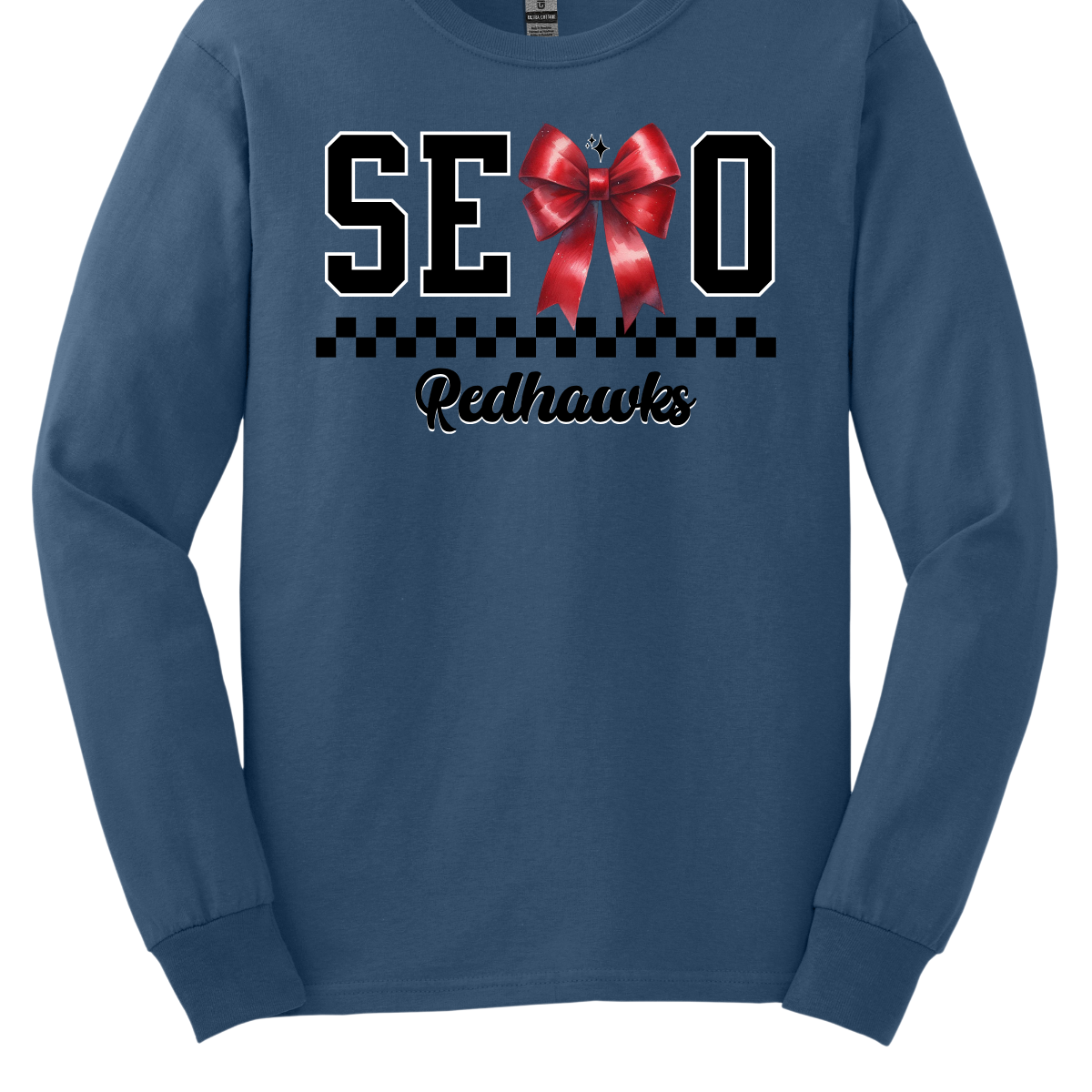 Show off your SEMO pride in style with this trendy short/long sleeve t-shirt! Featuring the bold letters "SEMO," where the "M" is cleverly replaced by a stylish red croquette bow, this shirt adds a unique twist to your wardrobe. Underneath, a playful checkerboard stripe adds a fun touch, while "Redhawks" is elegantly written in a cute cursive font, bringing a touch of flair.  Get ready to turn heads and express your school spirit! Shop at Gorgeousware.com