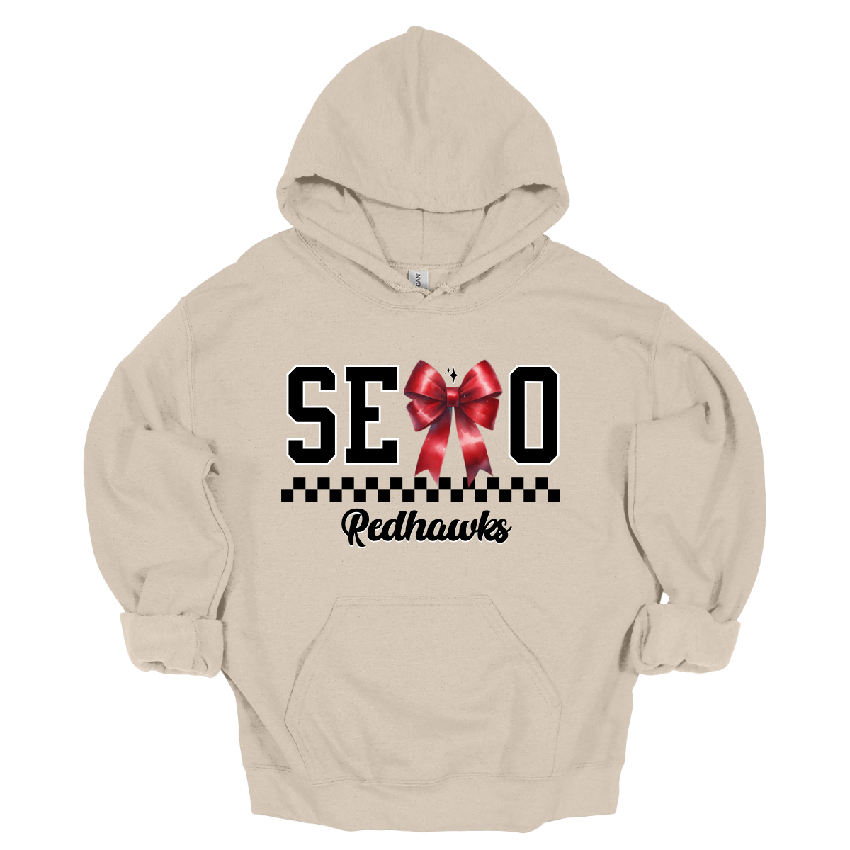 Show off your SEMO pride in style with this trendy short/long sleeve t-shirt! Featuring the bold letters "SEMO," where the "M" is cleverly replaced by a stylish red croquette bow, this shirt adds a unique twist to your wardrobe. Underneath, a playful checkerboard stripe adds a fun touch, while "Redhawks" is elegantly written in a cute cursive font, bringing a touch of flair. Get ready to turn heads and express your school spirit! Shop at Gorgeousware.com