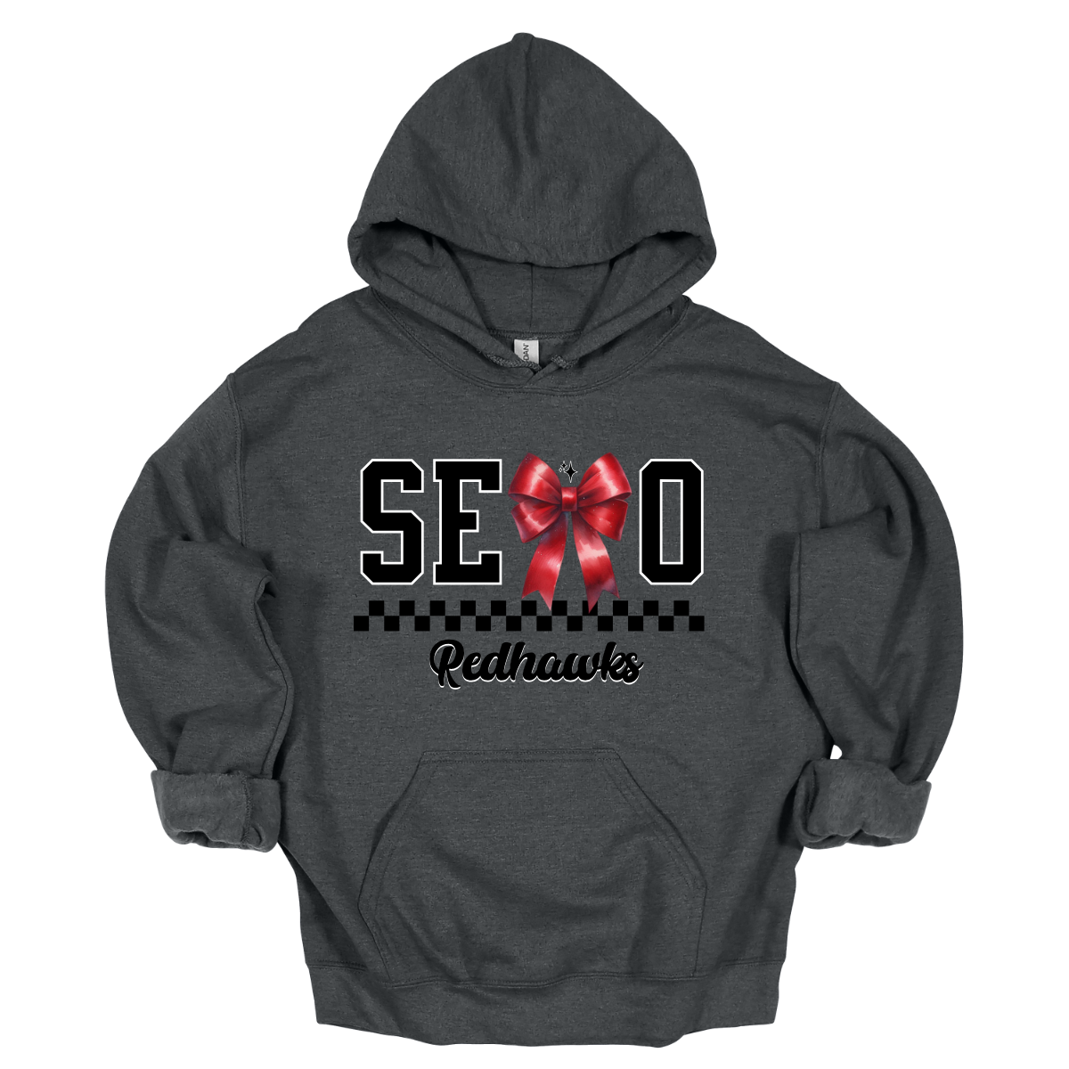 Show off your SEMO pride in style with this trendy apparel for youth! This shirt features bold letters” SEMO,” where the "M" is cleverly replaced by a stylish red croquette bow, this shirt adds a unique twist to your wardrobe. Underneath, a playful checkerboard stripe adds a fun touch, while "Redhawks" is elegantly written in a cute cursive font. Get ready to turn heads and express your school spirit! Shop at Gorgeousware.com today!