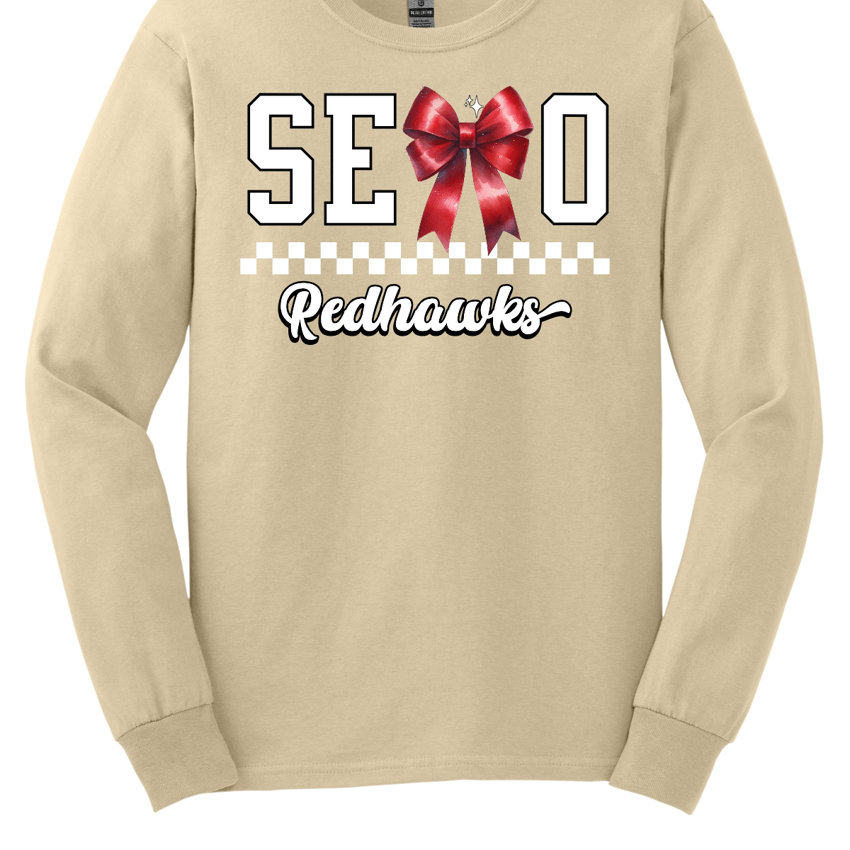 This SEMO long sleeve shirt features white lettering outlined in black with a creative twist - the letter "M" is a stylish red bow for a pop of color and school spirit. A classic checkerboard line runs through the center for a trendy, eye-catching look, while the design is completed with "Redhawks" in script underneath for the perfect final touch.
Shop at Gorgeousware.com today!