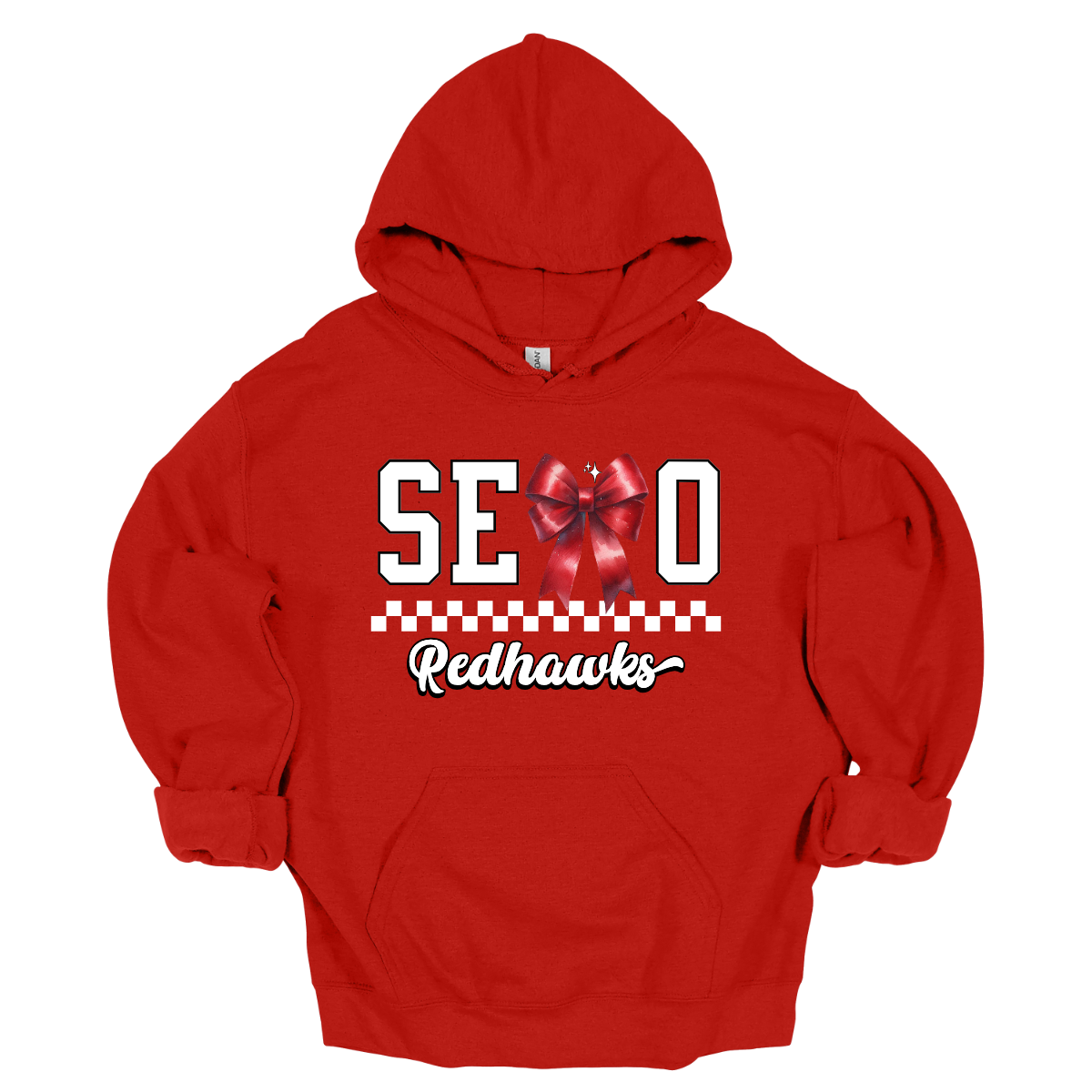 This SEMO hoodie features white lettering outlined in black with a creative twist - the letter "M" is a stylish red bow for a pop of color and school spirit. A classic checkerboard line runs through the center for a trendy, eye-catching look, while the design is completed with "Redhawks" in script underneath for the perfect final touch.
Shop at Gorgeousware.com today!