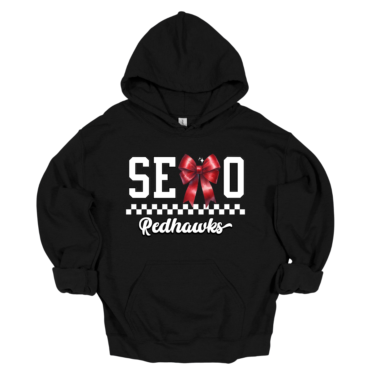 This SEMO hoodie features white lettering with a creative twist - the letter "M" is a stylish red bow for a pop of color and school spirit. A classic checkerboard line runs through the center for a trendy, eye-catching look, while the design is completed with "Redhawks" in script underneath for the perfect final touch.
Shop at Gorgeousware.com today!
