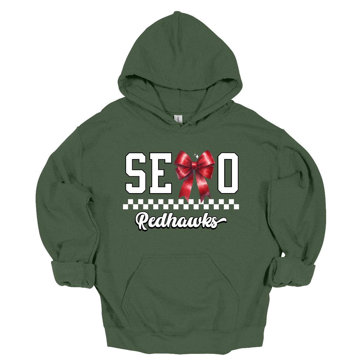 This SEMO hoodie features white lettering outlined in black with a creative twist - the letter "M" is a stylish red bow for a pop of color and school spirit. A classic checkerboard line runs through the center for a trendy, eye-catching look, while the design is completed with "Redhawks" in script underneath for the perfect final touch.
Shop at Gorgeousware.com today!