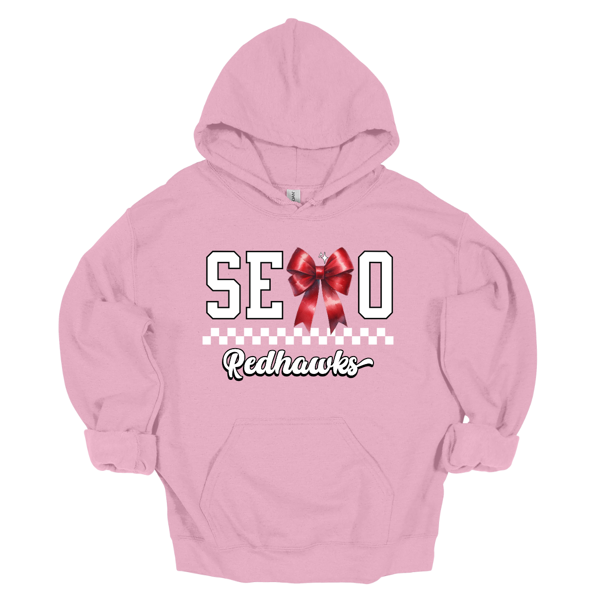 This SEMO hoodie features white lettering outlined in black with a creative twist - the letter "M" is a stylish red bow for a pop of color and school spirit. A classic checkerboard line runs through the center for a trendy, eye-catching look, while the design is completed with "Redhawks" in script underneath for the perfect final touch.
Shop at Gorgeousware.com today!