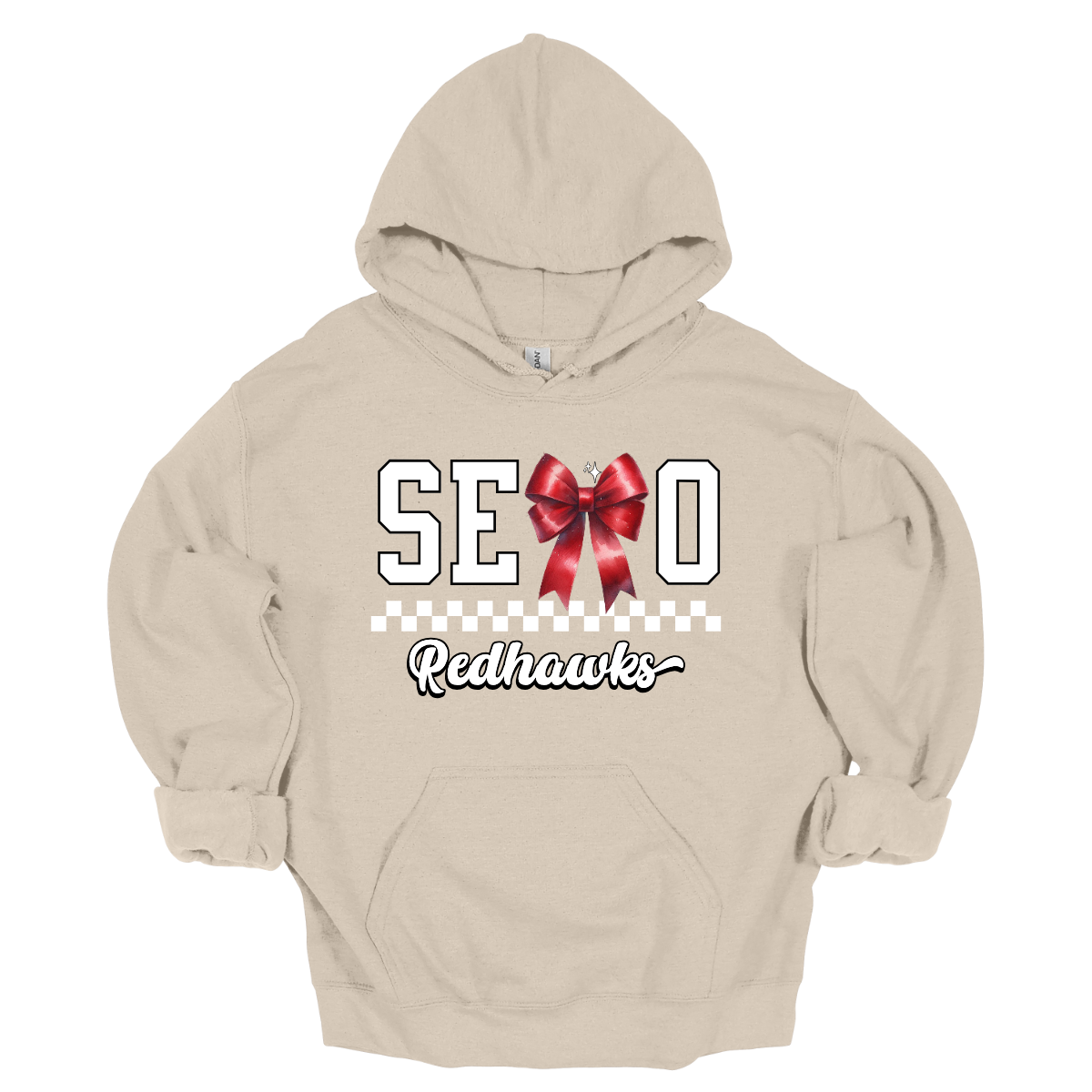 This SEMO hoodie features white lettering outlined in black with a creative twist - the letter "M" is a stylish red bow for a pop of color and school spirit. A classic checkerboard line runs through the center for a trendy, eye-catching look, while the design is completed with "Redhawks" in script underneath for the perfect final touch.
Shop at Gorgeousware.com today!