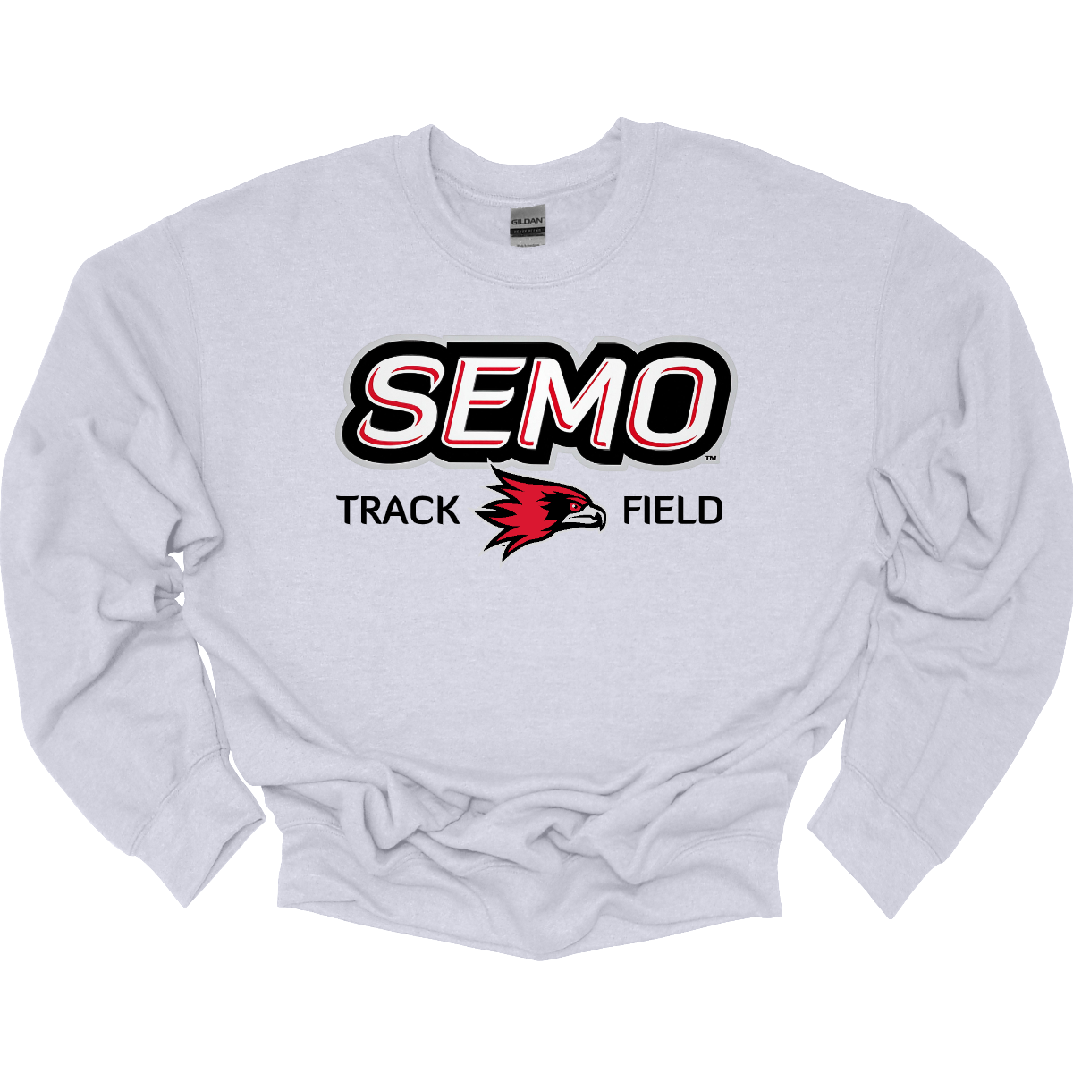Sport gray sweatshirt with SEMO Track Field logo on a white background. Shop at Gorgeousware.com
