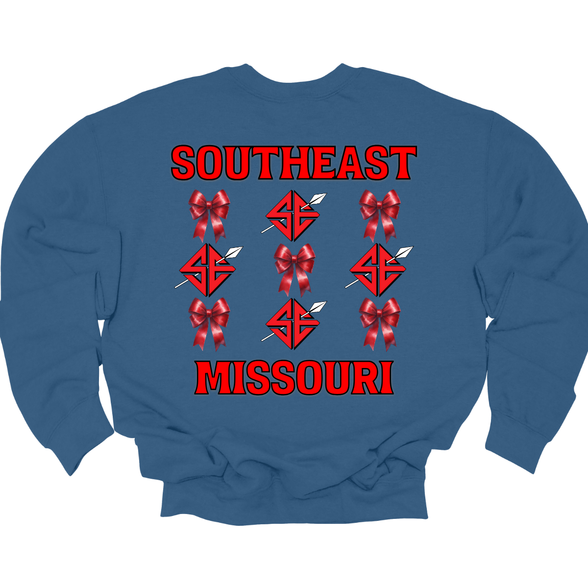 **The front will have a bow on the left chest pocket area.
Show off your collegiate pride with our SEMO Sagamore Bow! With a grid pattern of red croquette bows and the SE spear logo, the word "southeast" displayed on the top and "Missouri" on the bottom, this shirt is perfect for any SEMO fan. The front pocket design features a matching red croquette bow. Available in short or long sleeve options. Shop at Gorgeousware.com