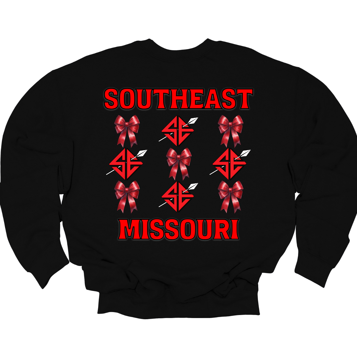 **The front will have a bow on the left chest pocket area.
Show off your collegiate pride with our SEMO Sagamore Bow! With a grid pattern of red croquette bows and the SE spear logo, the word "southeast" displayed on the top and "Missouri" on the bottom, this shirt is perfect for any SEMO fan. The front pocket design features a matching red croquette bow. Available in short or long sleeve options. Shop at Gorgeousware.com
