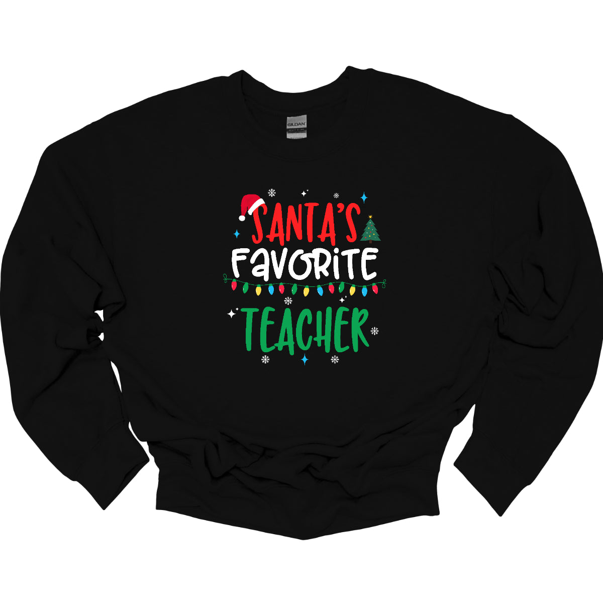 This cheerful t-shirt features the playful phrase "Santa's Favorite Teacher" in a whimsical, bubbly font that captures a childlike spirit. The word "Santa's" pops in bright red, with the first "S" sporting a classic Santa hat, adding a festive touch. "Favorite" is written in a crisp white, creating a lovely contrast, while "Teacher" is displayed in a vibrant green, reminiscent of holiday cheer. Shop Gorgeousware.com