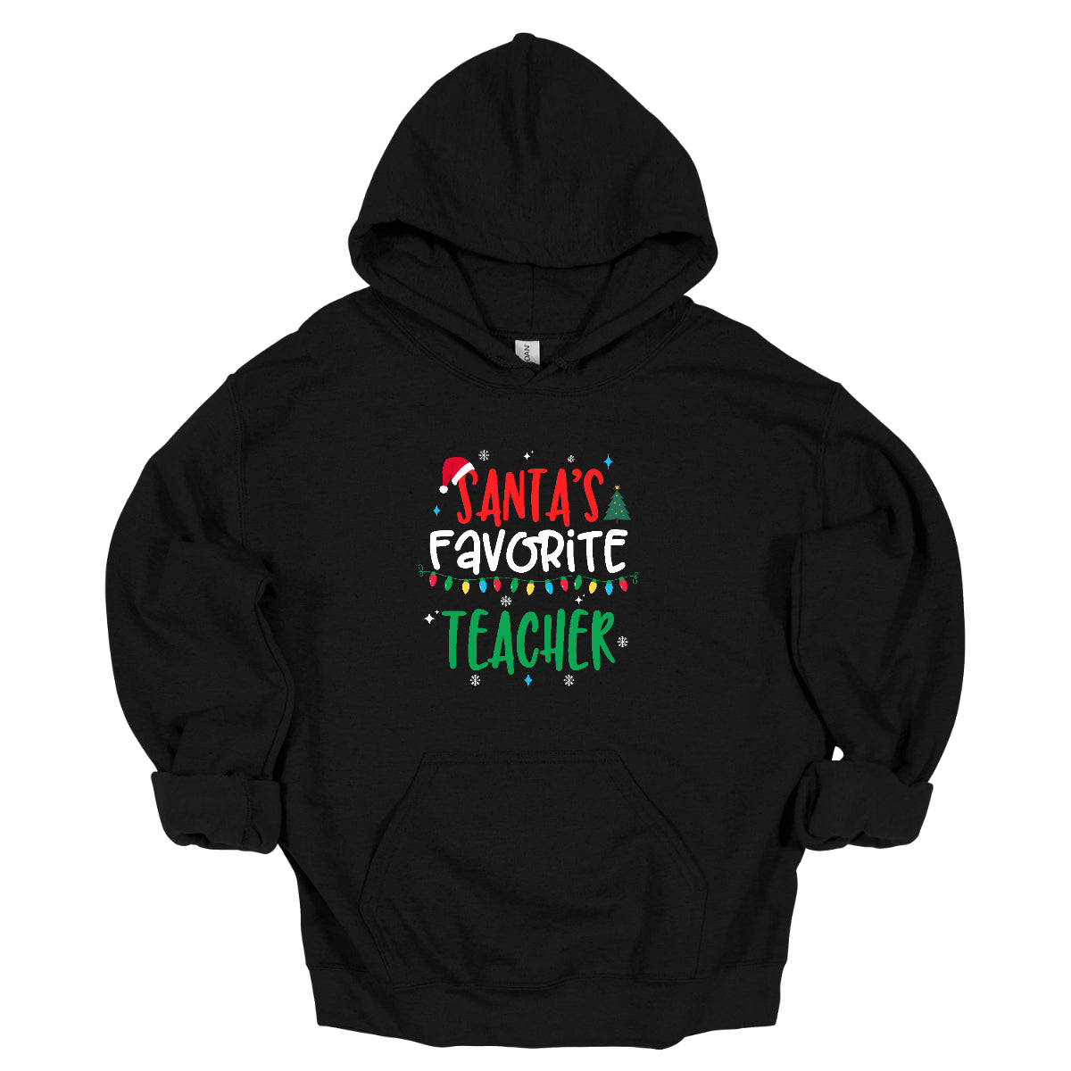 This cheerful t-shirt features the playful phrase "Santa's Favorite Teacher" in a whimsical, bubbly font that captures a childlike spirit. The word "Santa's" pops in bright red, with the first "S" sporting a classic Santa hat, adding a festive touch. "Favorite" is written in a crisp white, creating a lovely contrast, while "Teacher" is displayed in a vibrant green, reminiscent of holiday cheer. Shop Gorgeousware.com