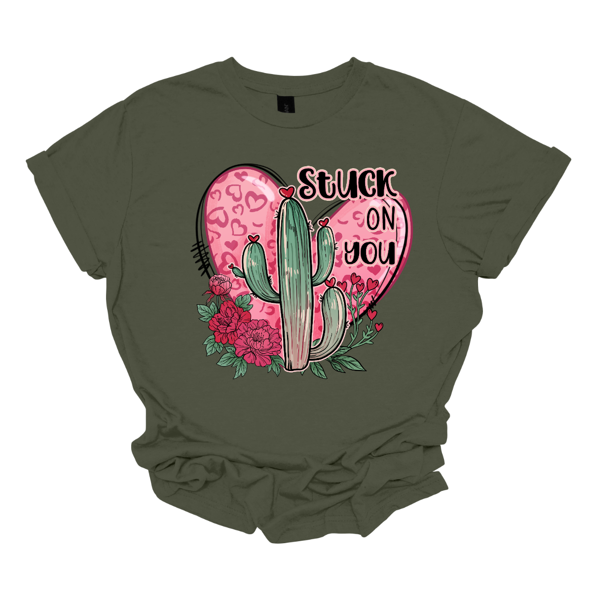Introducing our "Stuck On You" T-shirt – a playful and charming garment that beautifully blends romance with a touch of desert whimsy. This shirt features an endearing heart entwined with a cactus, creating a delightful design that captures the essence of love with a hint of humor. Shop at Gorgeousware.com