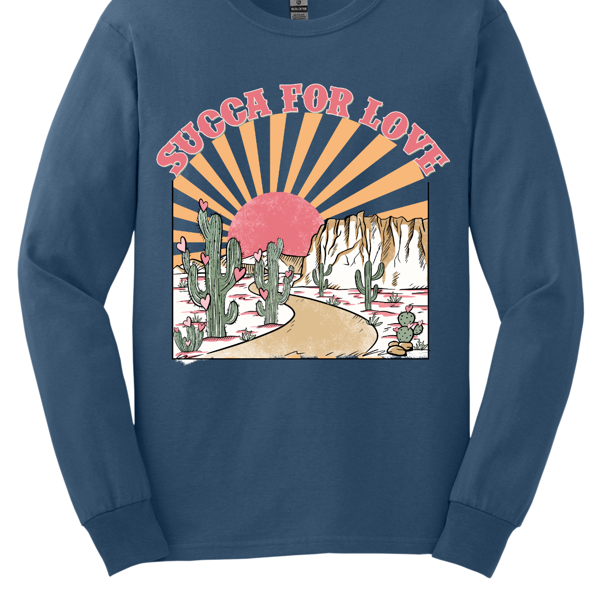 Declare your affection with our "Succa for Love" T-shirt – a playful and heartwarming garment that beautifully combines a clever phrase with the serene beauty of cactuses and a sunrise or sunset. Perfect for those who appreciate a unique and charming expression of love inspired by the beauty of the desert. Shop at Gorgeousware.com