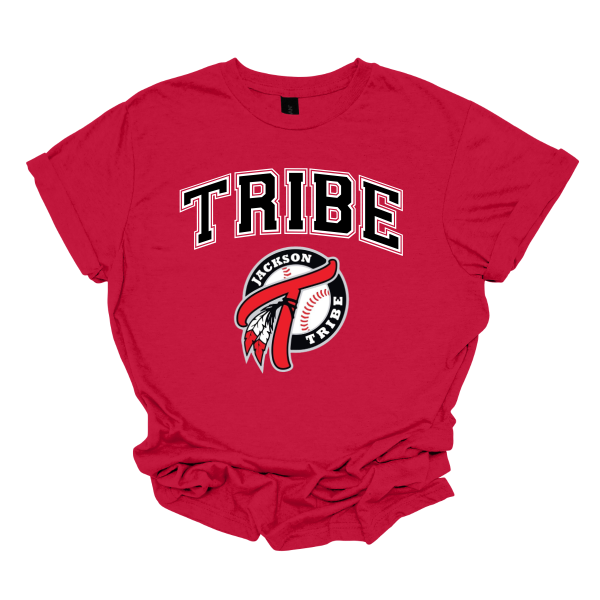 This clothing piece exudes an old-school collegiate vibe, perfect for fans of the Jackson Tribe. At the top, "Tribe" is displayed in a classic collegiate font, evoking a sense of tradition and team spirit. Just below, the Jackson Tribe logo is featured in a smaller size, adding a subtle yet stylish touch. Shop at Gorgeousware.com