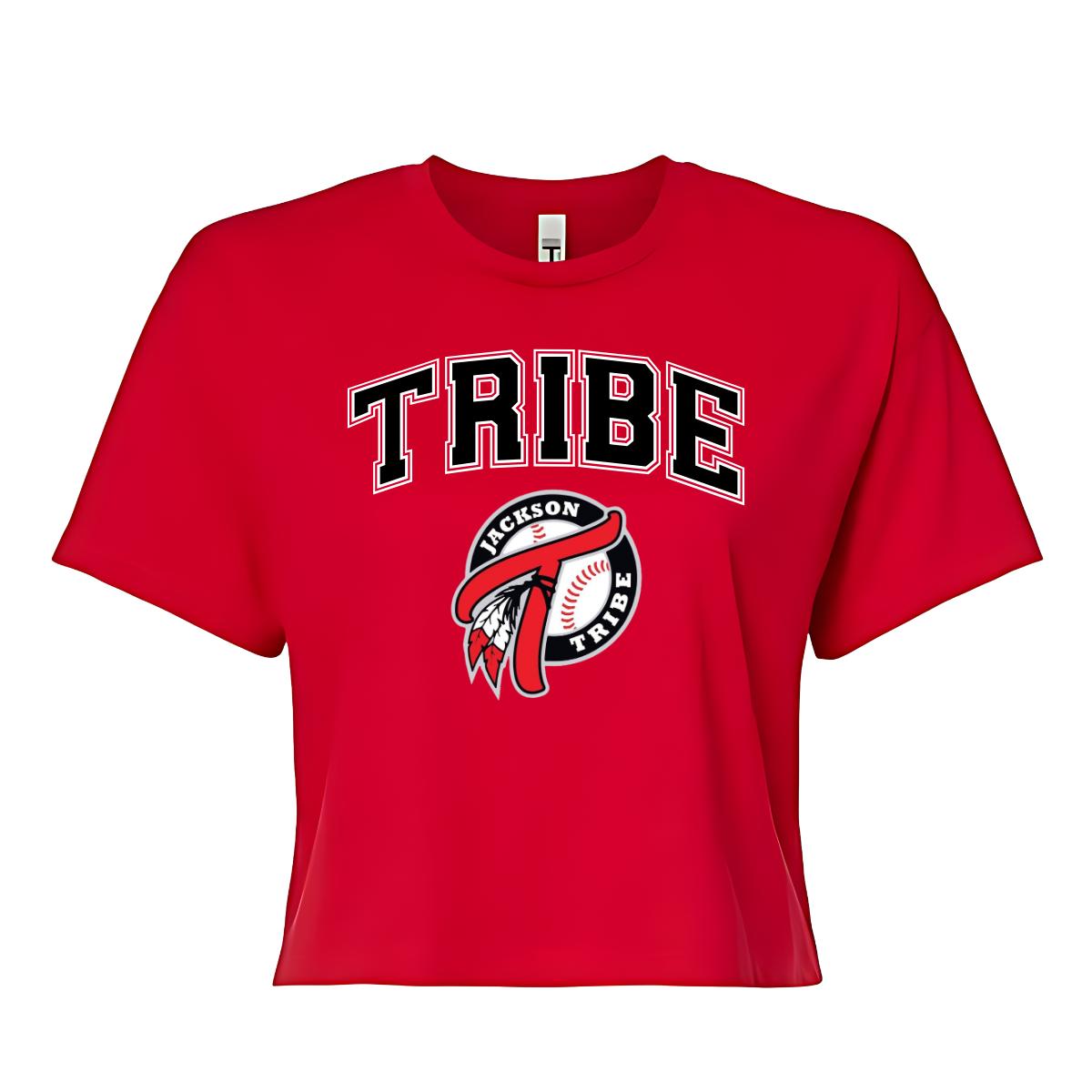 This clothing piece exudes an old-school collegiate vibe, perfect for fans of the Jackson Tribe. At the top, "Tribe" is displayed in a classic collegiate font, evoking a sense of tradition and school spirit. Just below, the Jackson Tribe logo is featured in a smaller size, adding a subtle yet stylish touch. Shop at Gorgeousware.com