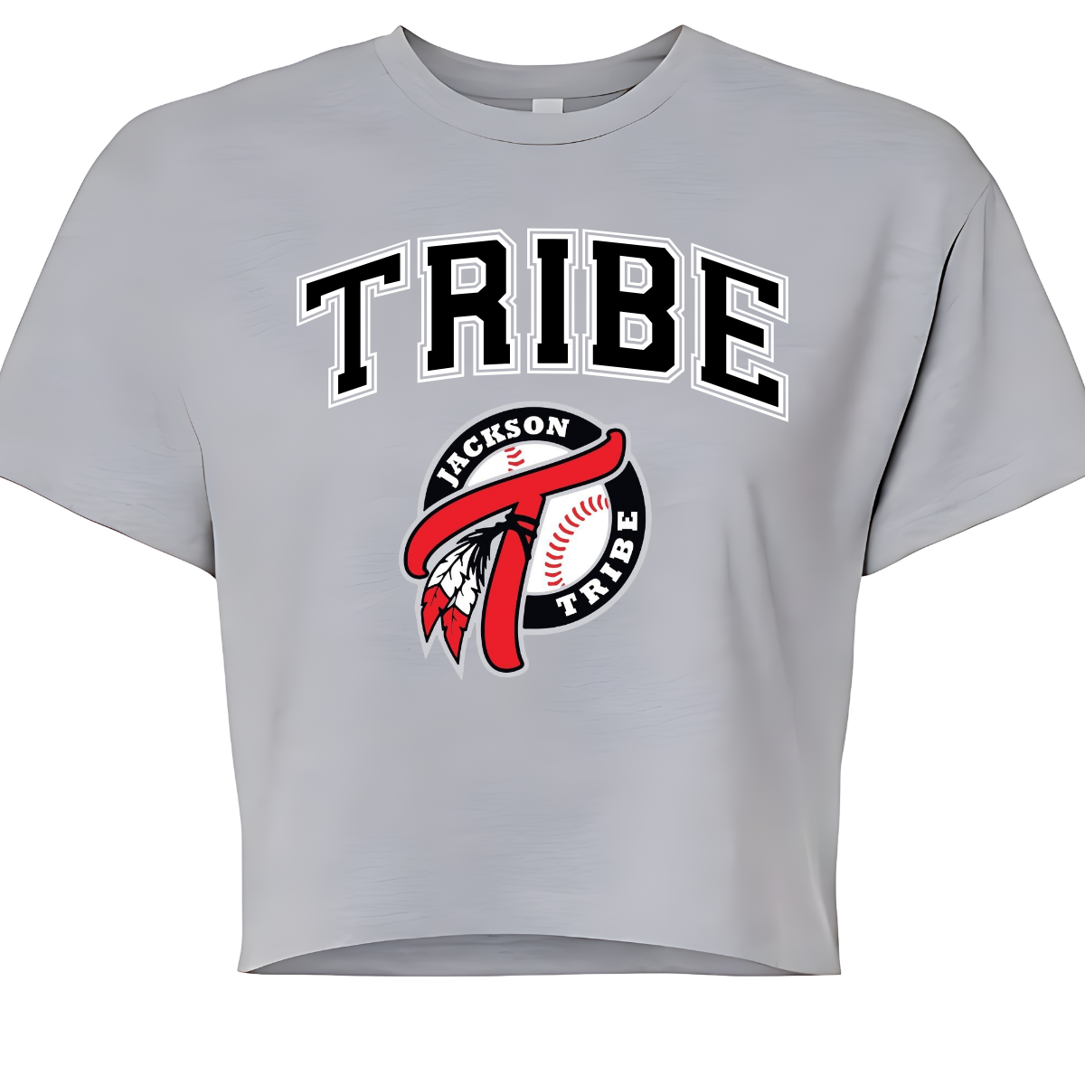 This clothing piece exudes an old-school collegiate vibe, perfect for fans of the Jackson Tribe. At the top, "Tribe" is displayed in a classic collegiate font, evoking a sense of tradition and school spirit. Just below, the Jackson Tribe logo is featured in a smaller size, adding a subtle yet stylish touch. Shop at Gorgeousware.com