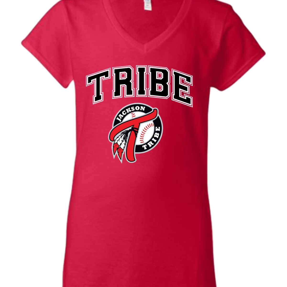 This clothing piece exudes an old-school collegiate vibe, perfect for fans of the Jackson Tribe. At the top, "Tribe" is displayed in a classic collegiate font, evoking a sense of tradition and school spirit. Just below, the Jackson Tribe logo is featured in a smaller size, adding a subtle yet stylish touch. Shop at Gorgeousware.com