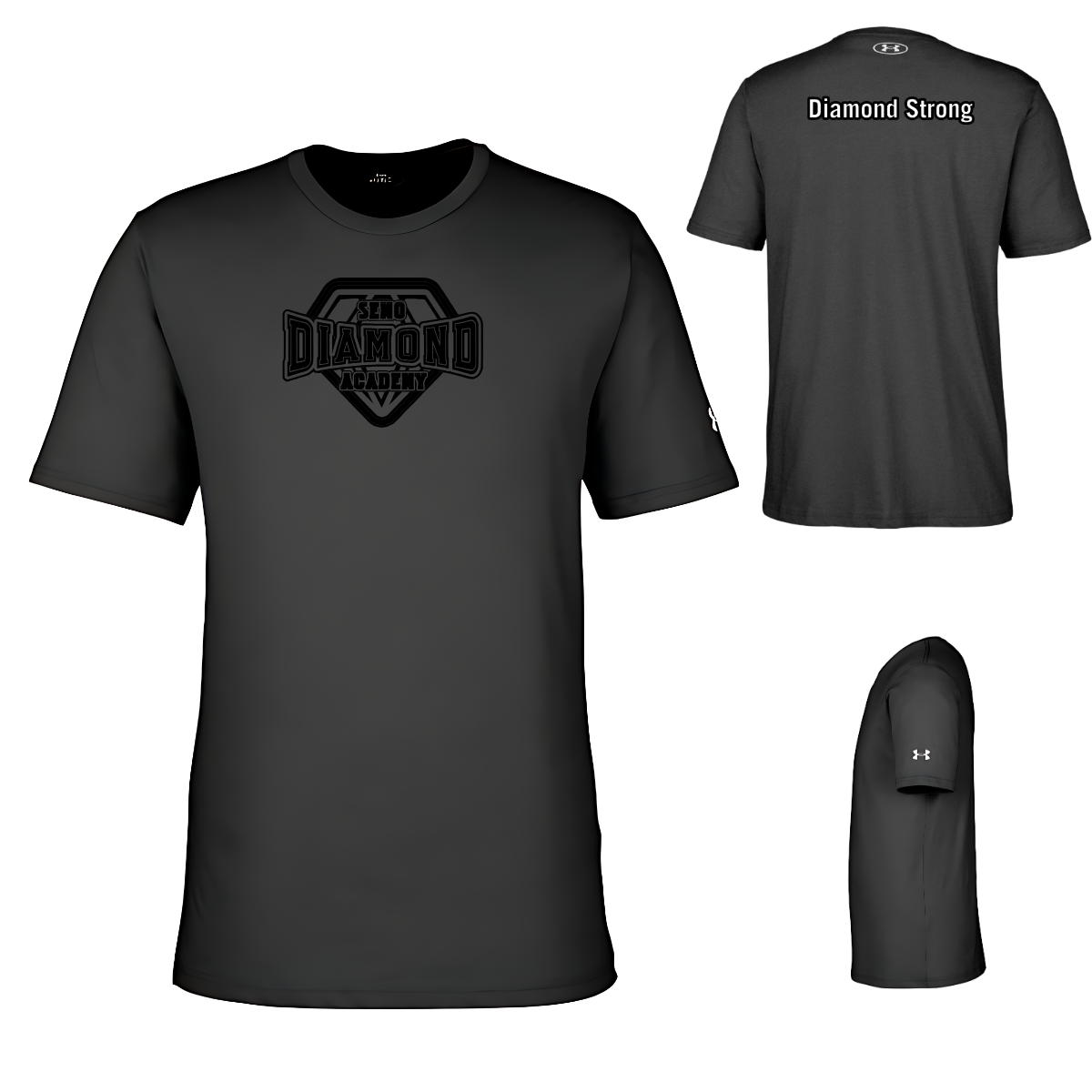 Black t-shirt with 'Diamond Strong' logo on a white background