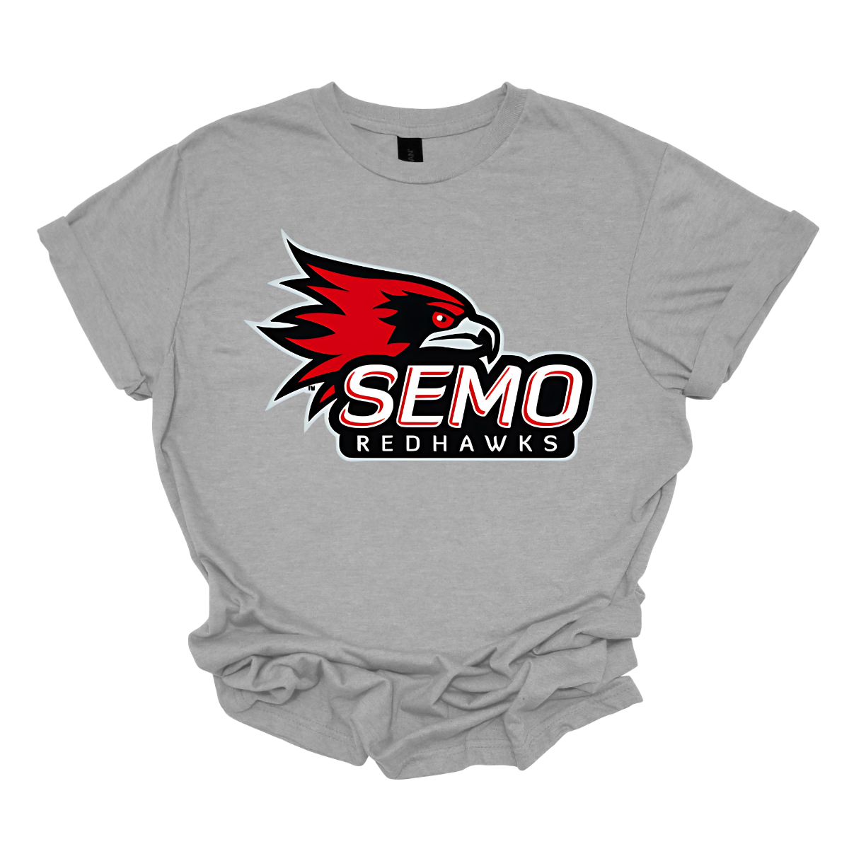 This vibrant t-shirt features the iconic SEMO Redhawk logo prominently displayed at the top, showcasing the fierce spirit of the team. Below the hawk, bold bubble letters spell out "SEMO," creating a playful and eye-catching design. Just underneath, in smaller, stylish print, the word "Redhawks" completes the look, making it a perfect blend of fun and team pride. Shop at Gorgeousware.com