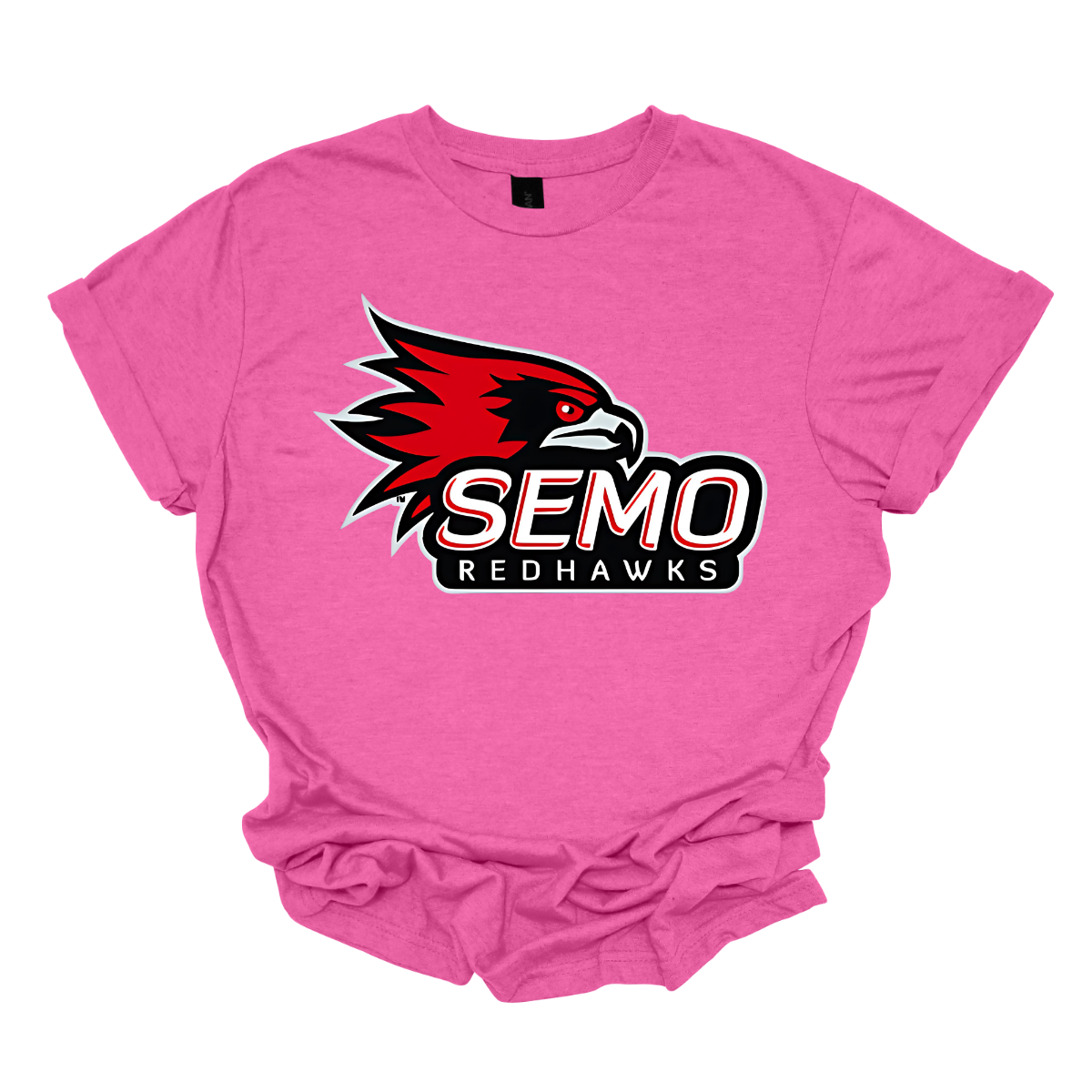 This vibrant t-shirt features the iconic SEMO Redhawk logo prominently displayed at the top, showcasing the fierce spirit of the team. Below the hawk, bold bubble letters spell out "SEMO," creating a playful and eye-catching design. Just underneath, in smaller, stylish print, the word "Redhawks" completes the look, making it a perfect blend of fun and team pride. Shop at Gorgeousware.com