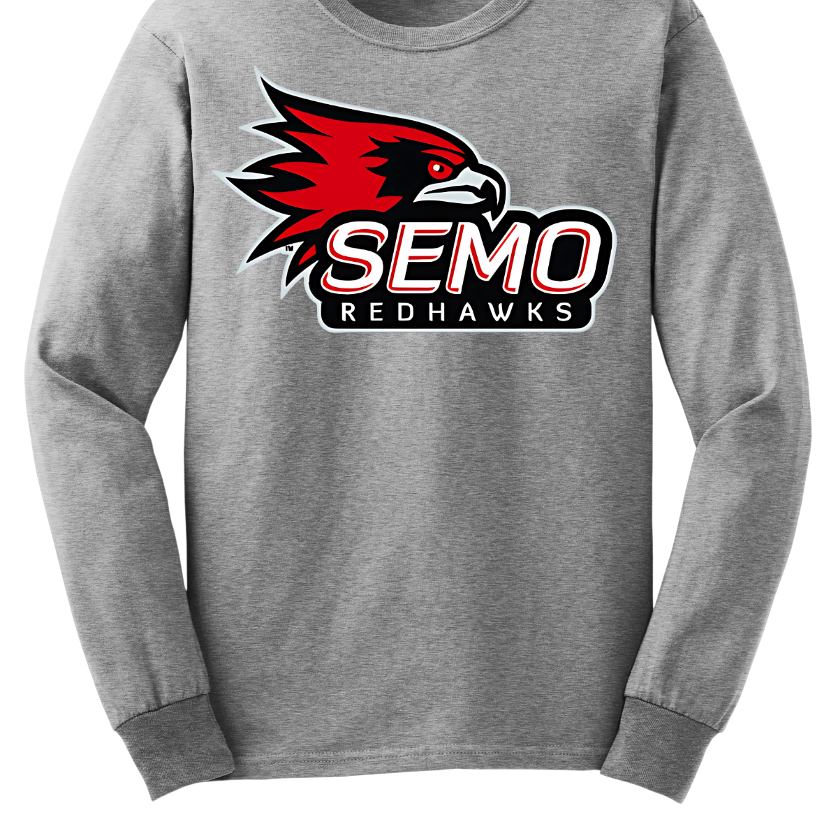 This vibrant t-shirt features the iconic SEMO Redhawk logo prominently displayed at the top, showcasing the fierce spirit of the team. Below the hawk, bold bubble letters spell out "SEMO," creating a playful and eye-catching design. Just underneath, in smaller, stylish print, the word "Redhawks" completes the look, making it a perfect blend of fun and team pride. Shop at Gorgeousware.com