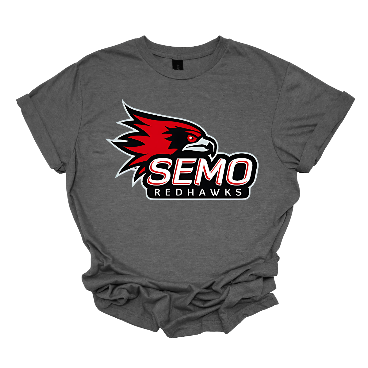 This vibrant t-shirt features the iconic SEMO Redhawk logo prominently displayed at the top, showcasing the fierce spirit of the team. Below the hawk, bold bubble letters spell out "SEMO," creating a playful and eye-catching design. Just underneath, in smaller, stylish print, the word "Redhawks" completes the look, making it a perfect blend of fun and team pride. Shop at Gorgeousware.com